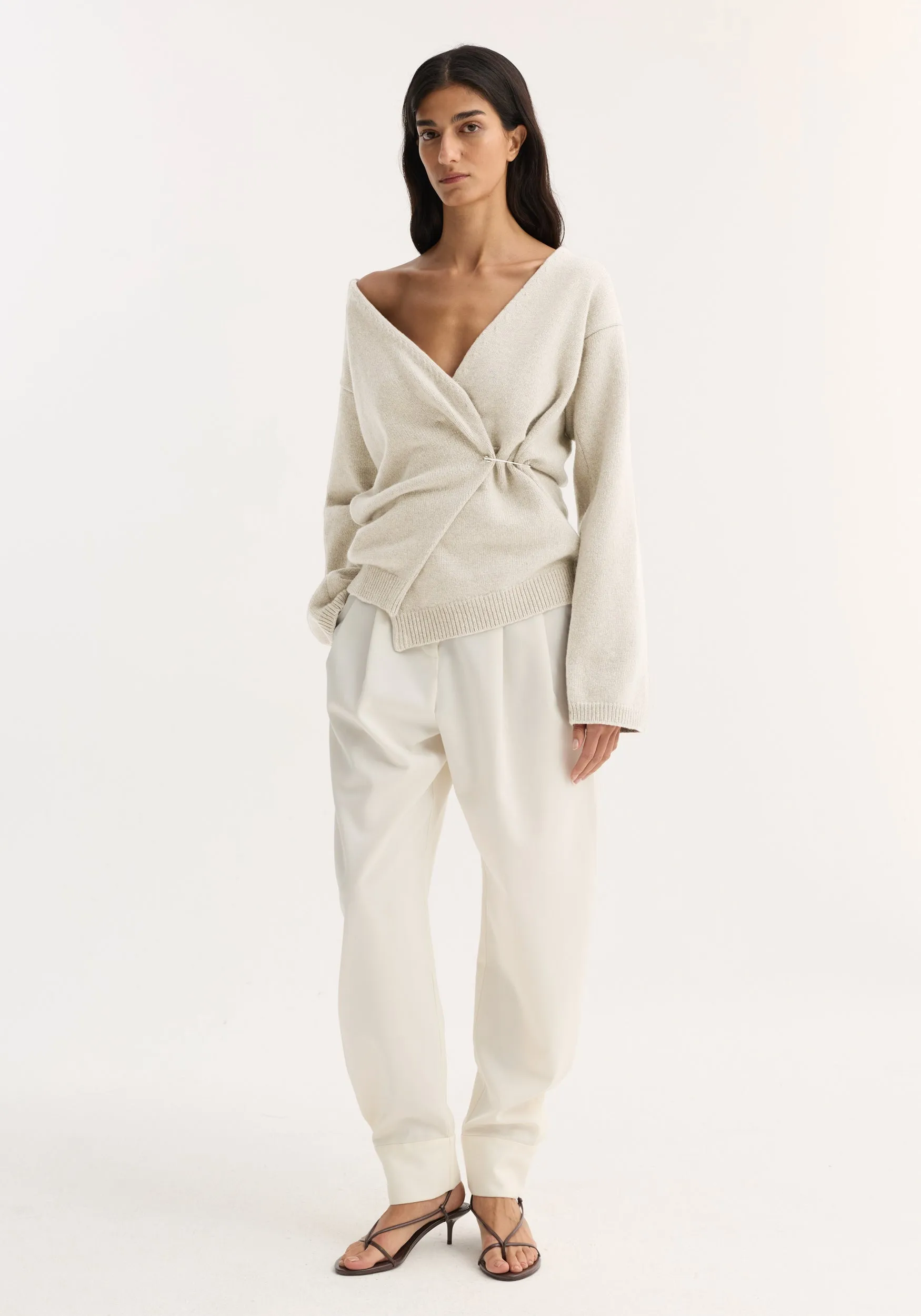 Off-shoulder wrap cardigan | cream sold by Rohe