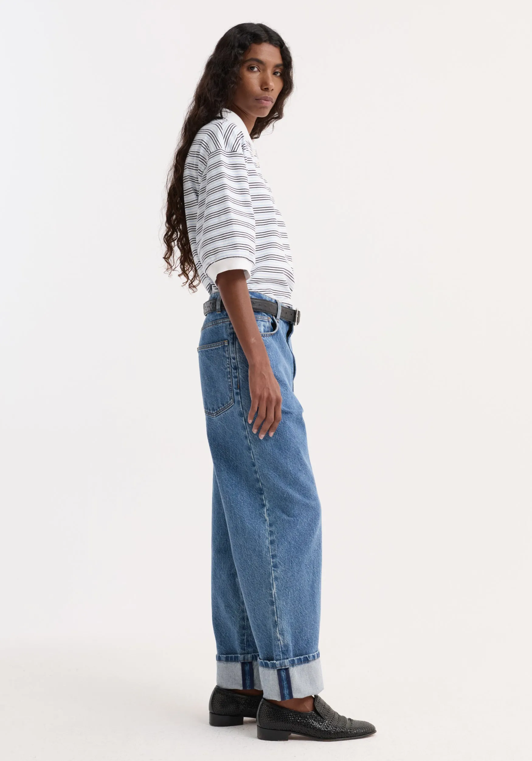 Striped oversized polo | white / blue multi stripe sold by Rohe product image thumbnail 4