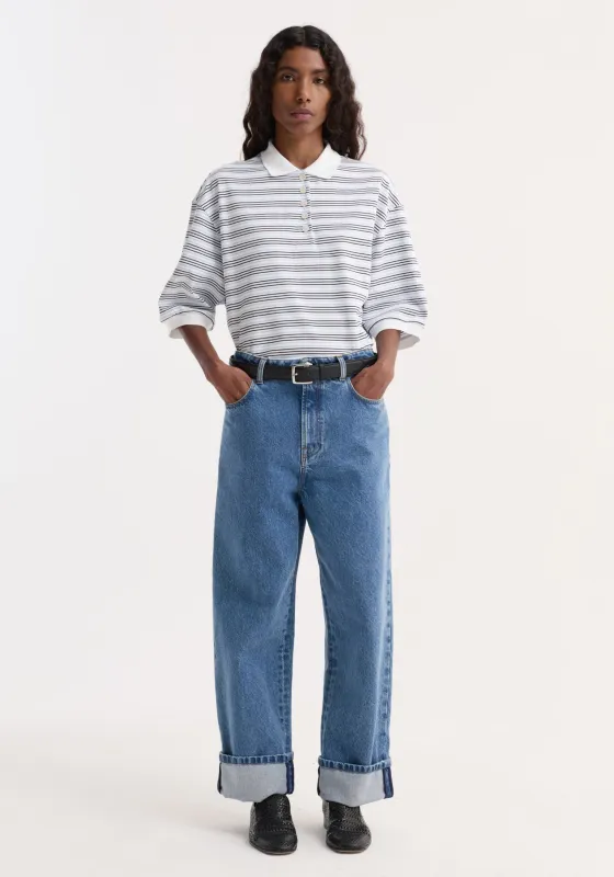 Striped oversized polo | white / blue multi stripe made by Rohe