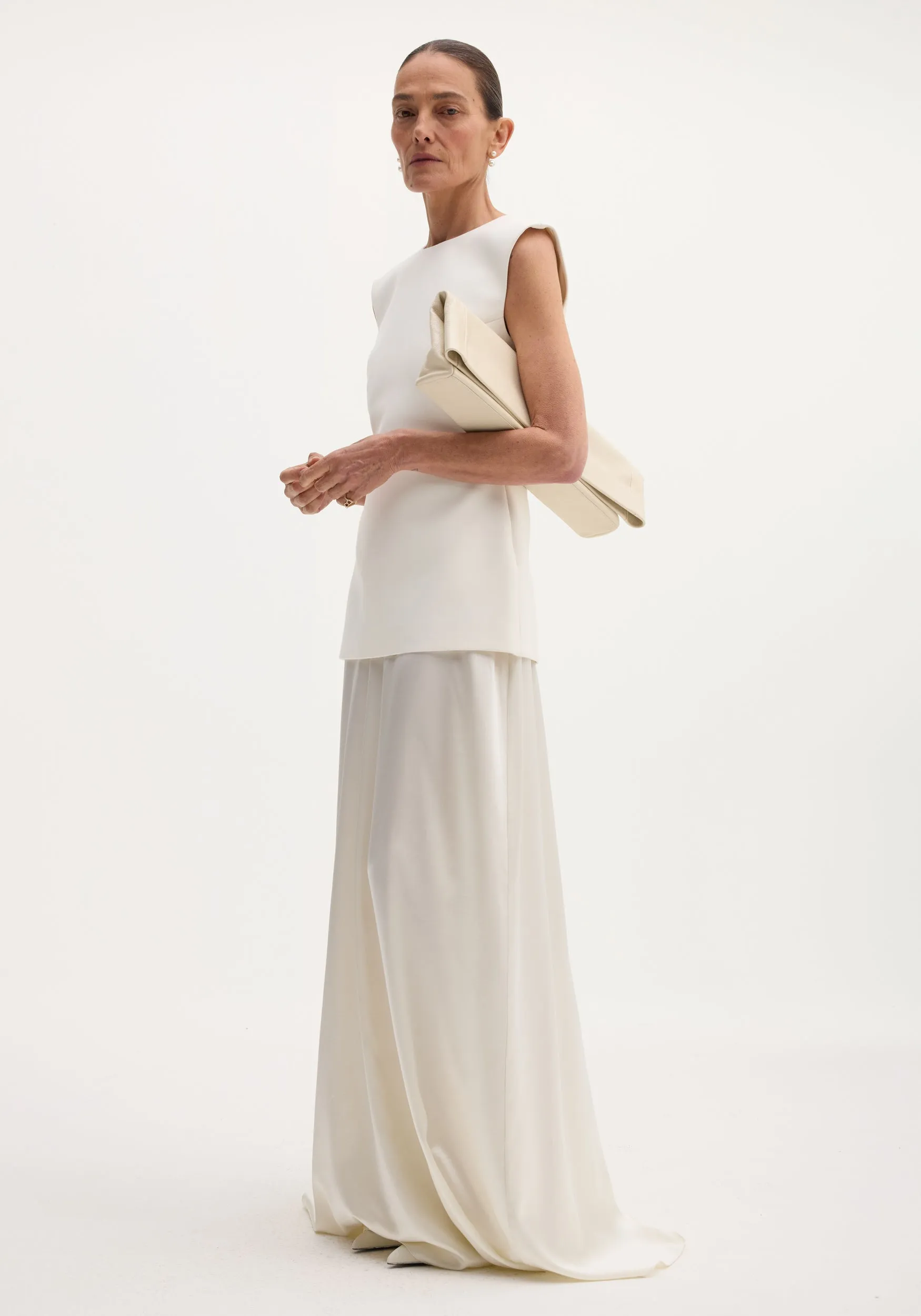 Classic signature dress with satin silk skirt | ivory sold by Rohe
