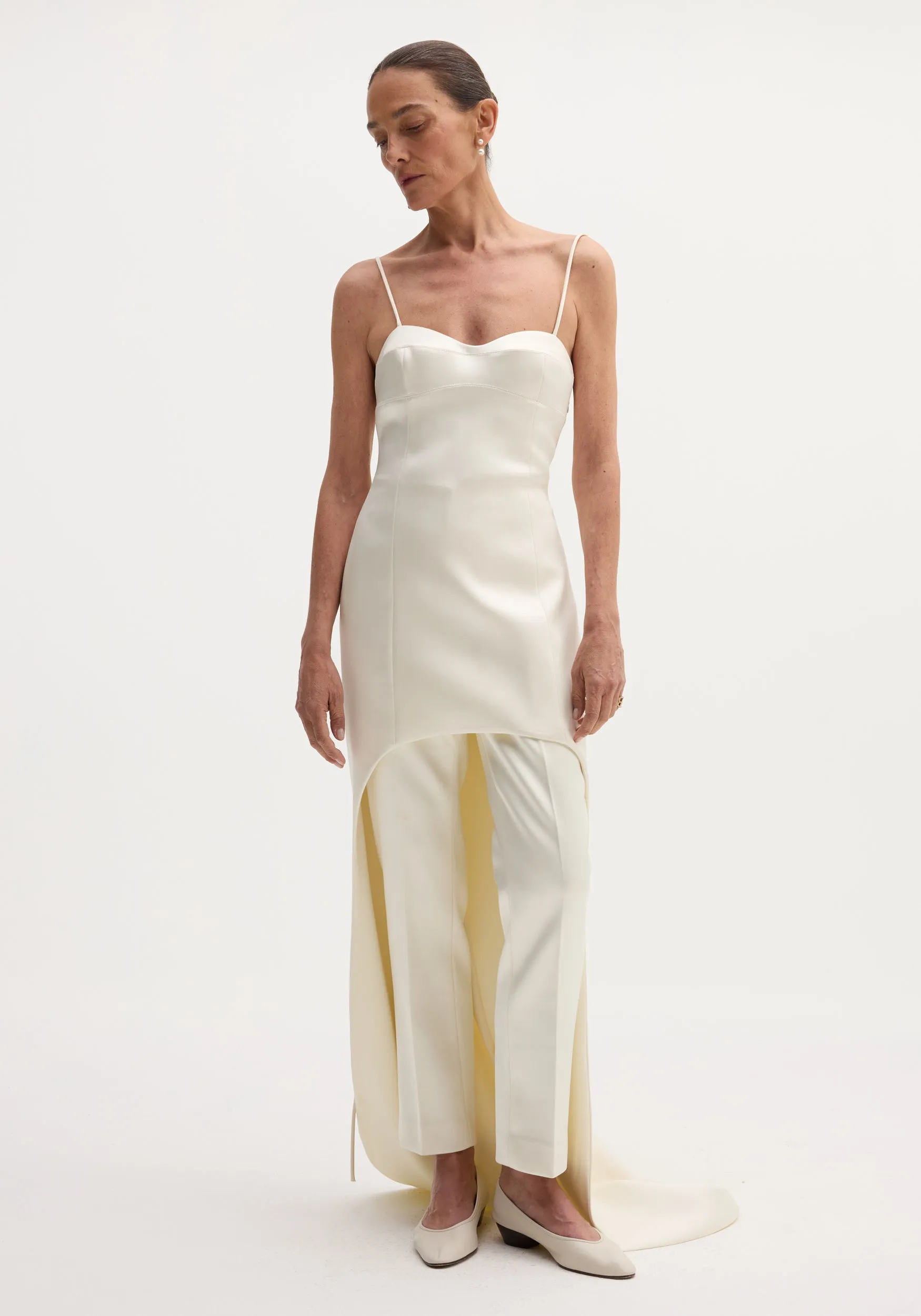 Satin bustier dress with train | ivory sold by Rohe