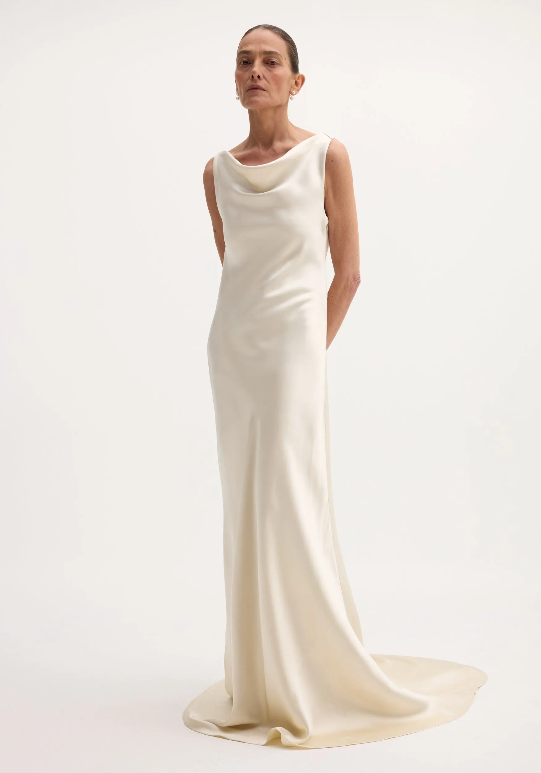 Draped satin dress with train | ivory sold by Rohe product image thumbnail 3