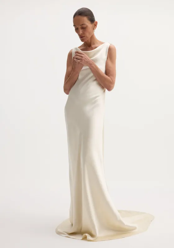 Draped satin dress with train | ivory made by Rohe