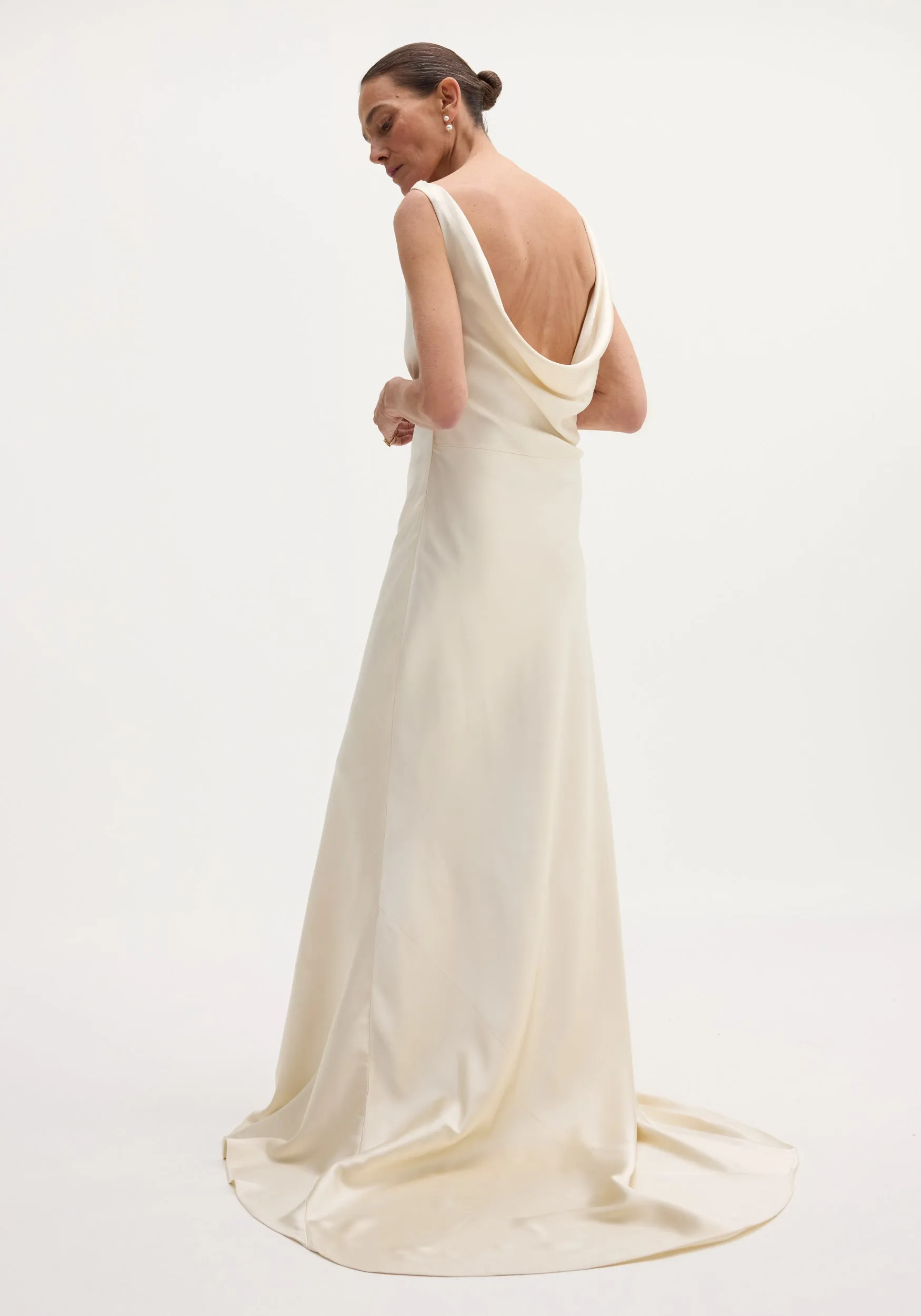 Draped satin dress with train | ivory sold by Rohe product image thumbnail 5