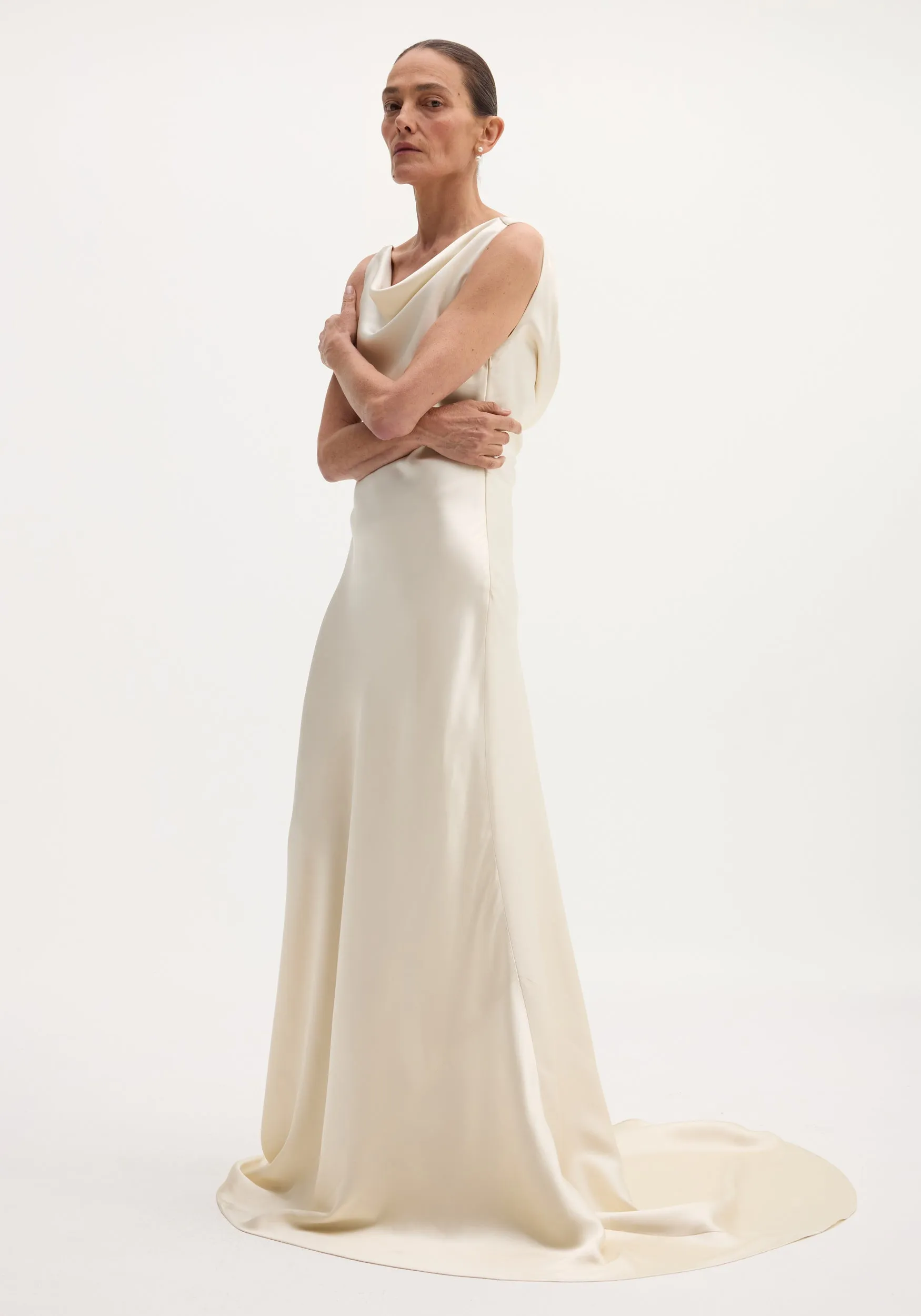 Draped satin dress with train | ivory sold by Rohe product image thumbnail 4
