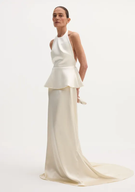 Sculptural satin halter top with separate silk skirt | ivory made by Rohe