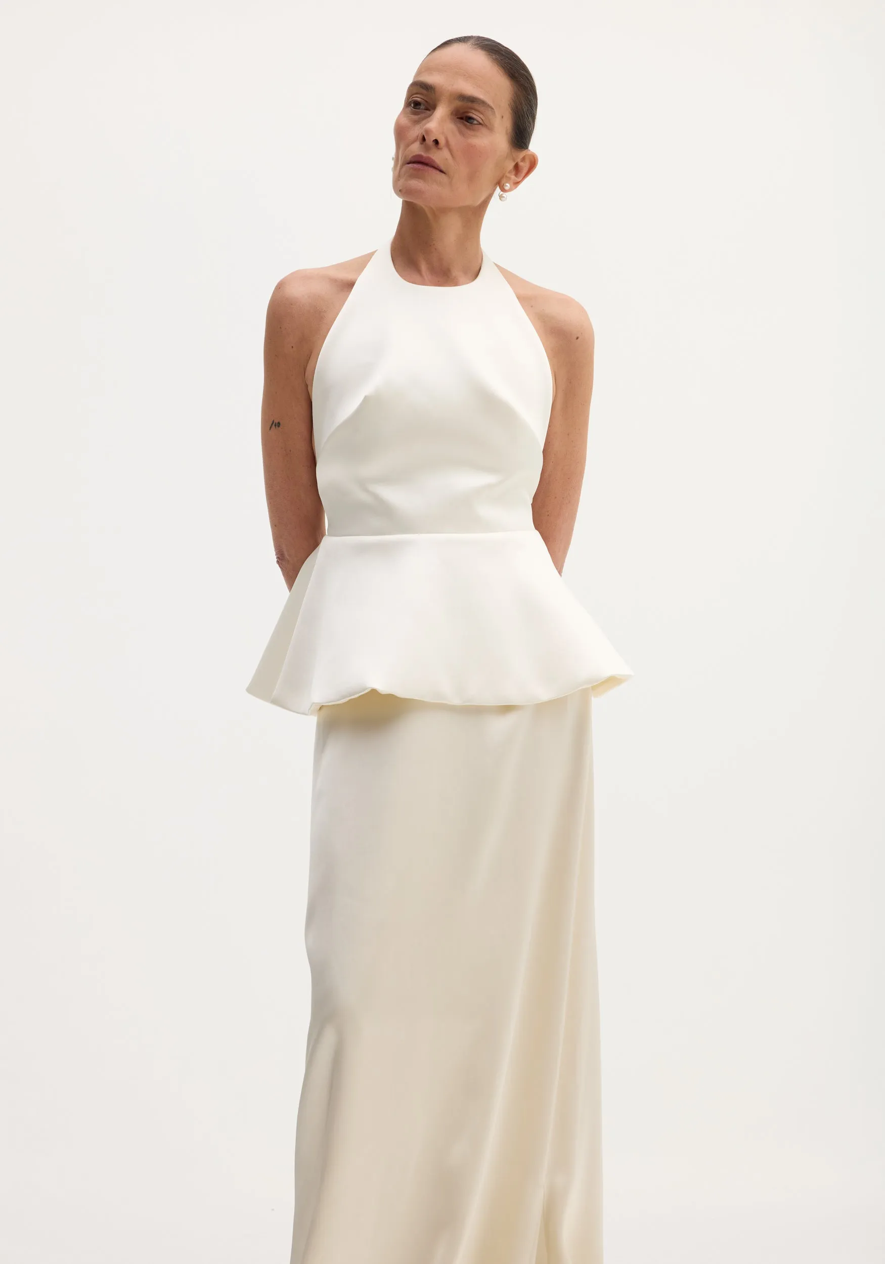 Sculptural satin halter top with separate silk skirt | ivory sold by Rohe product image thumbnail 3