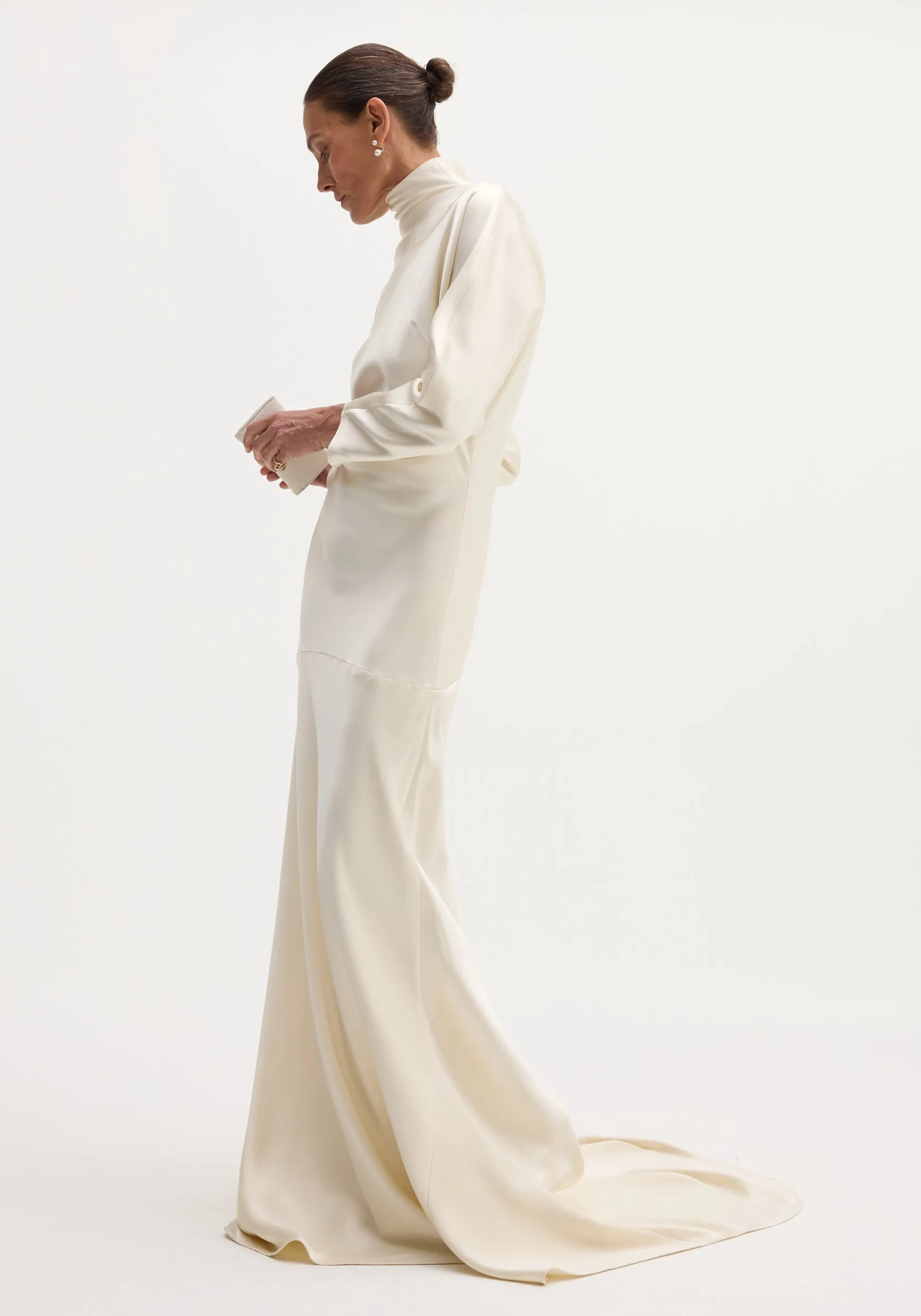 Satin button down dress with train | ivory sold by Rohe product image thumbnail 3