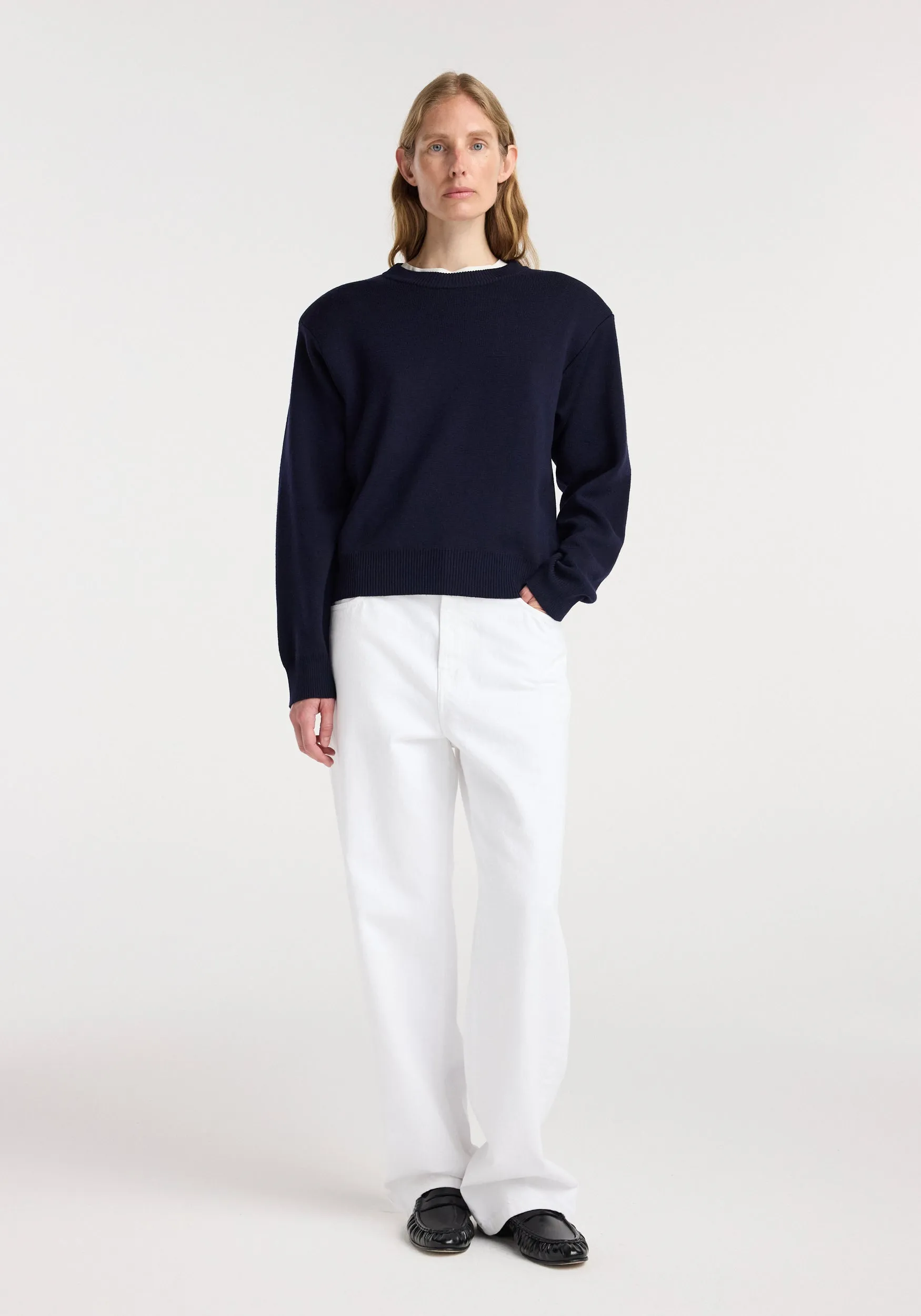 Statement shoulder crewneck | navy sold by Rohe