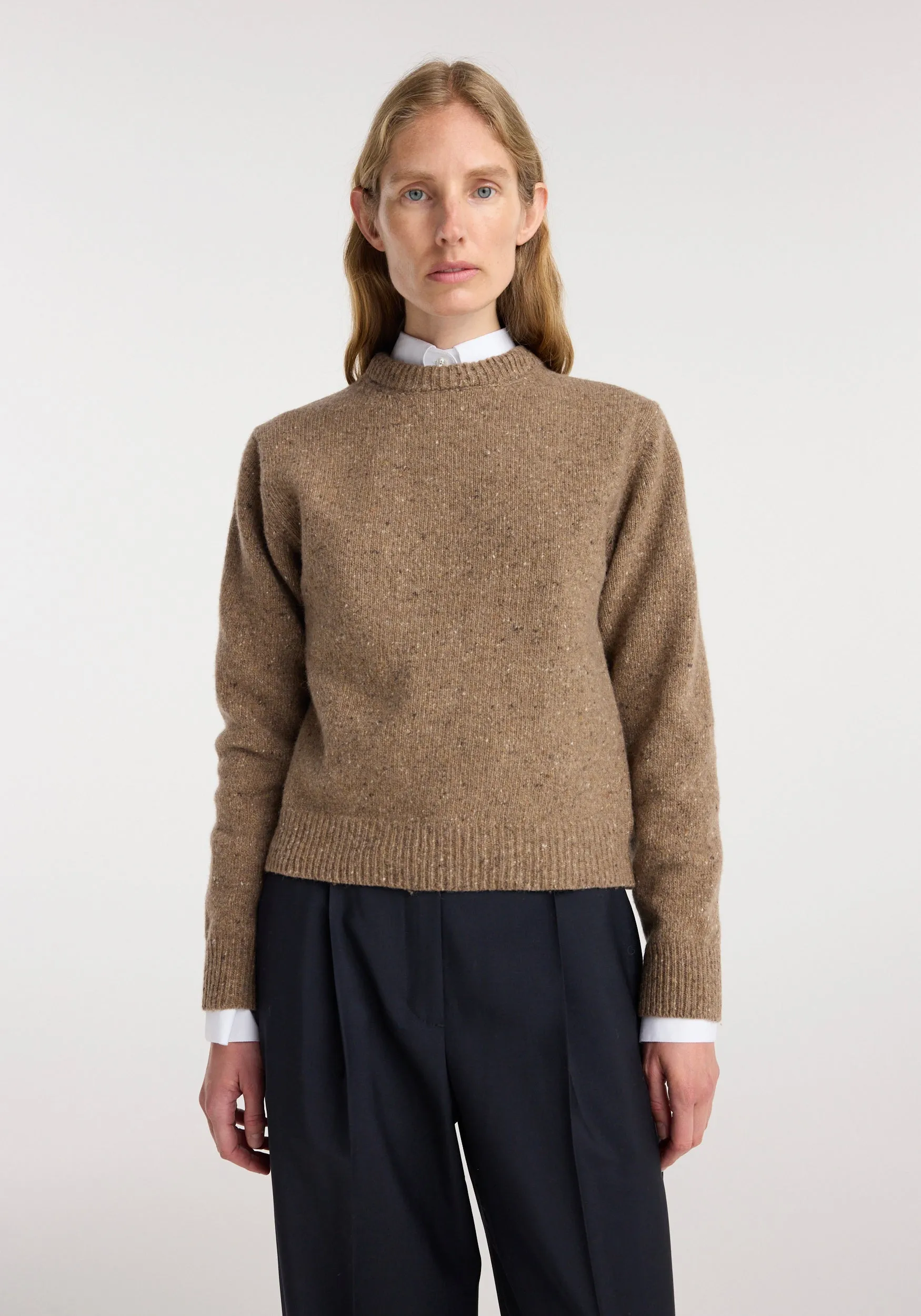Fitted mouliné crewneck | mouliné taupe melange sold by Rohe product image thumbnail 4