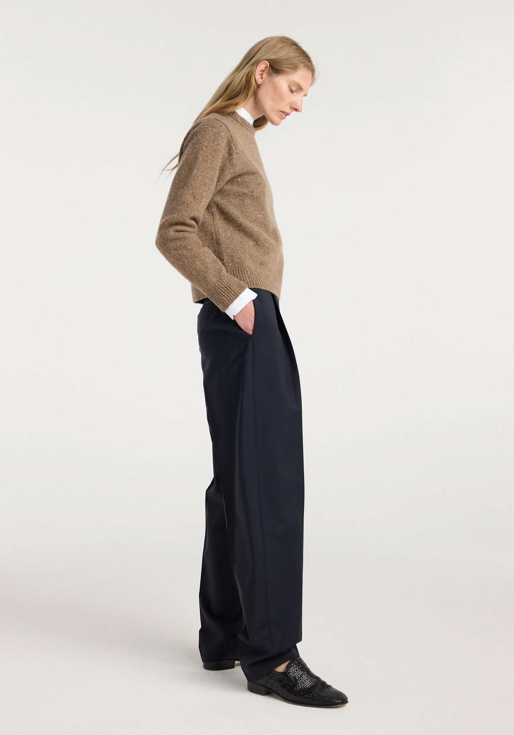 Fitted mouliné crewneck | mouliné taupe melange sold by Rohe product image thumbnail 2