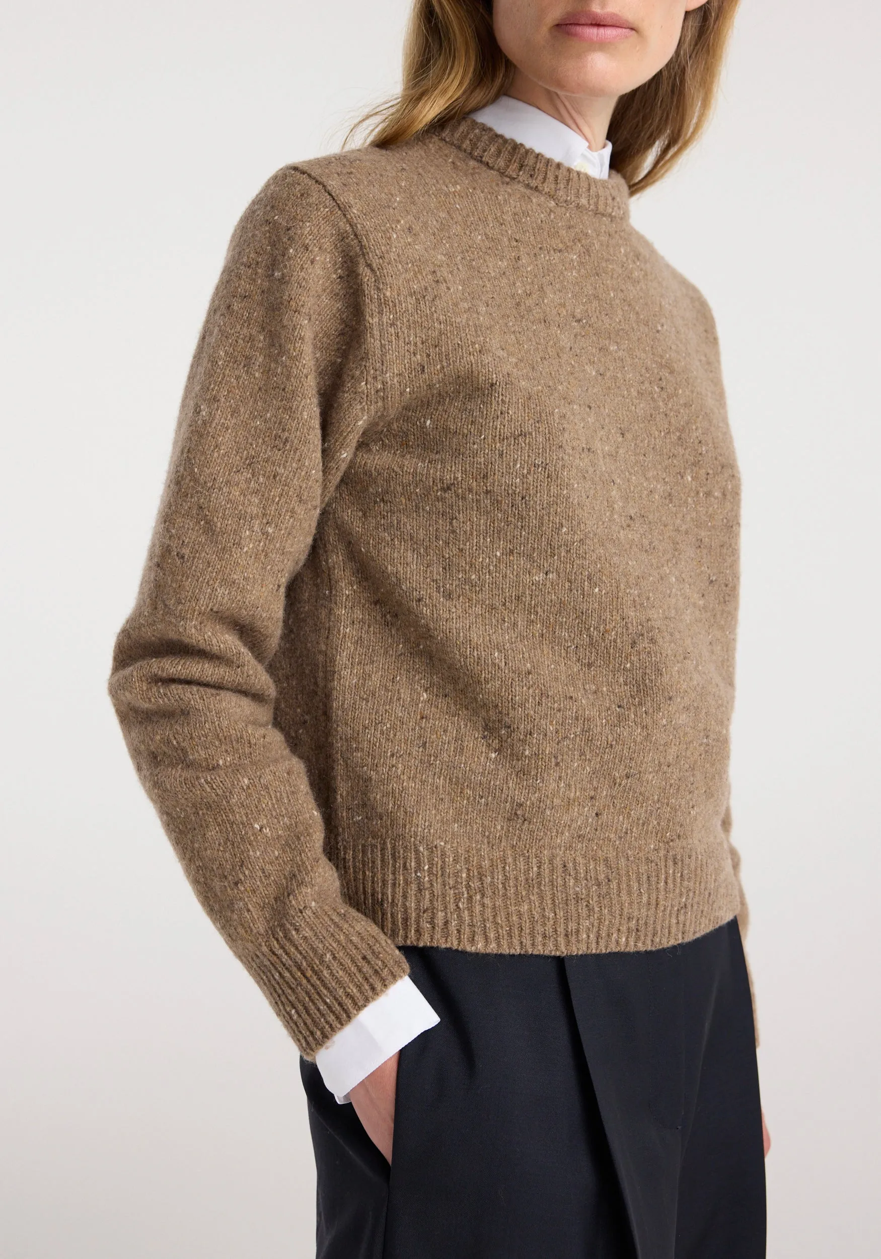 Fitted mouliné crewneck | mouliné taupe melange sold by Rohe product image thumbnail 5