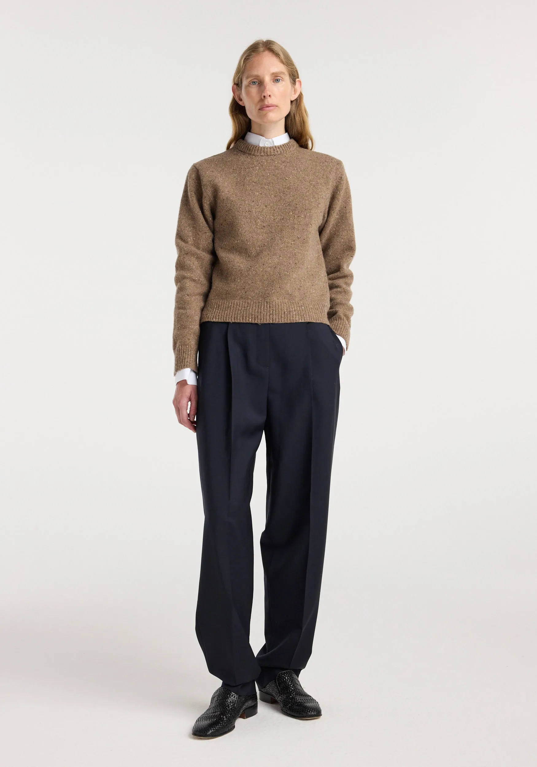 Fitted mouliné crewneck | mouliné taupe melange sold by Rohe
