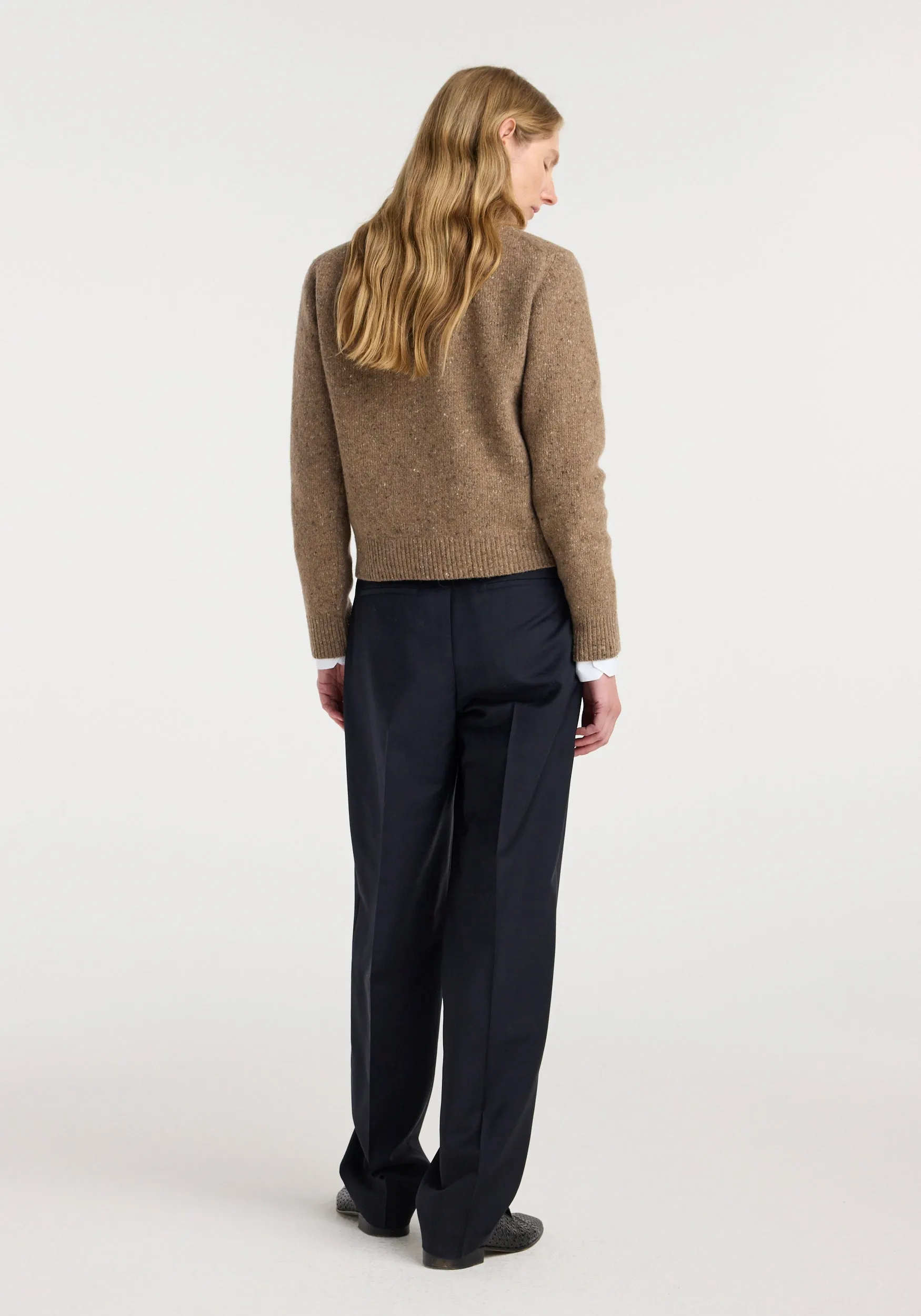 Fitted mouliné crewneck | mouliné taupe melange sold by Rohe product image thumbnail 3