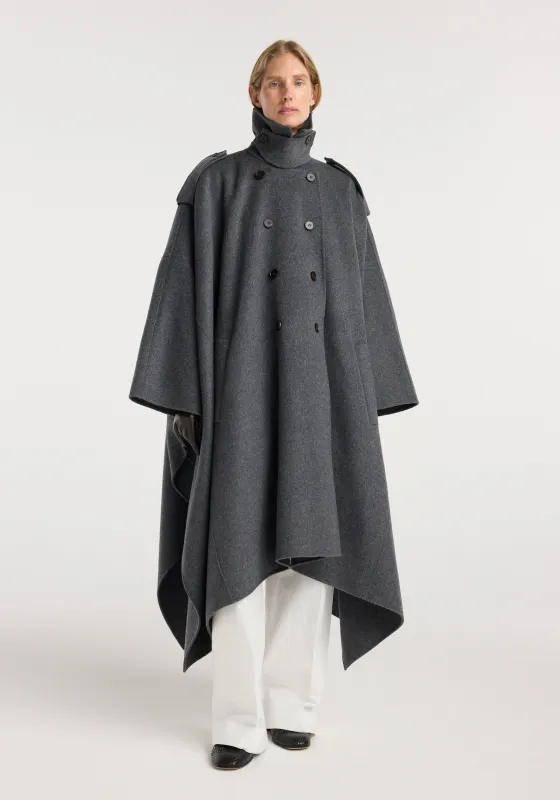 Double-faced cape trenchcoat | dark grey melange made by Rohe