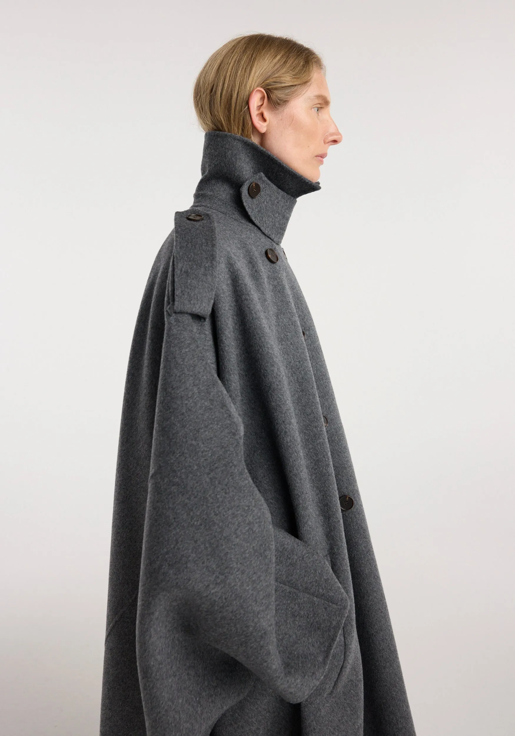 Double-faced cape trenchcoat | dark grey melange sold by Rohe product image thumbnail 4