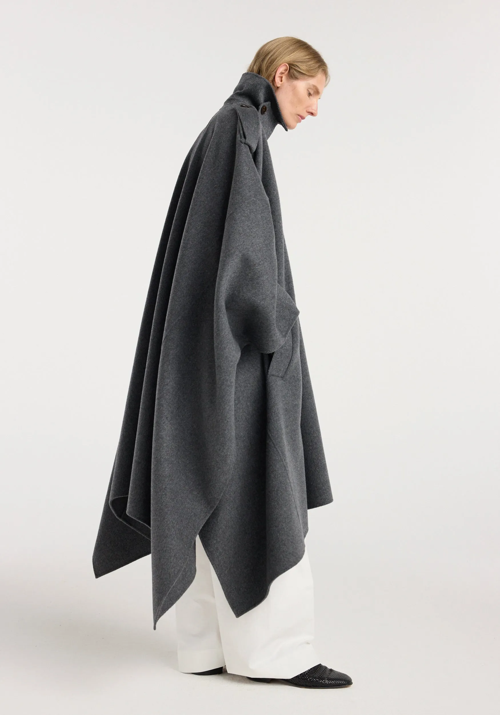 Double-faced cape trenchcoat | dark grey melange sold by Rohe product image thumbnail 3
