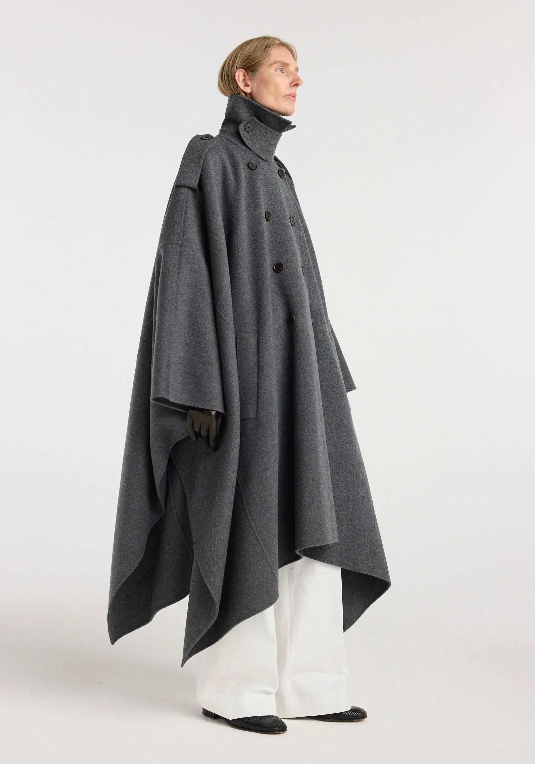 Double-faced cape trenchcoat | dark grey melange sold by Rohe product image thumbnail 2