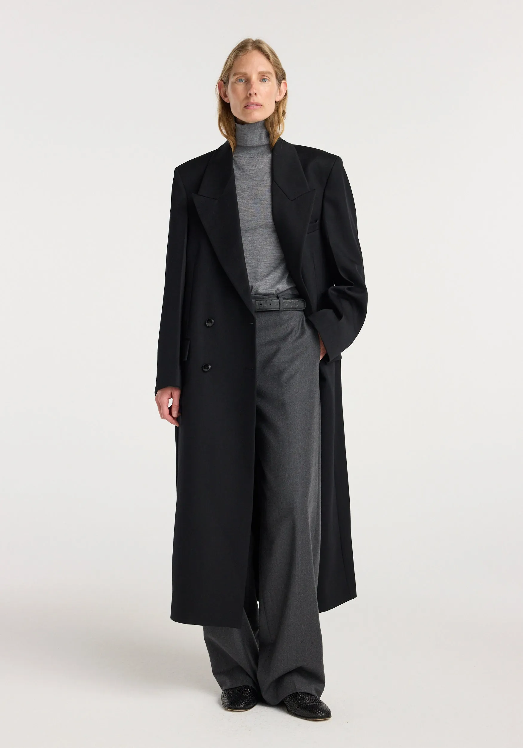 Double breasted tailored coat | black sold by Rohe