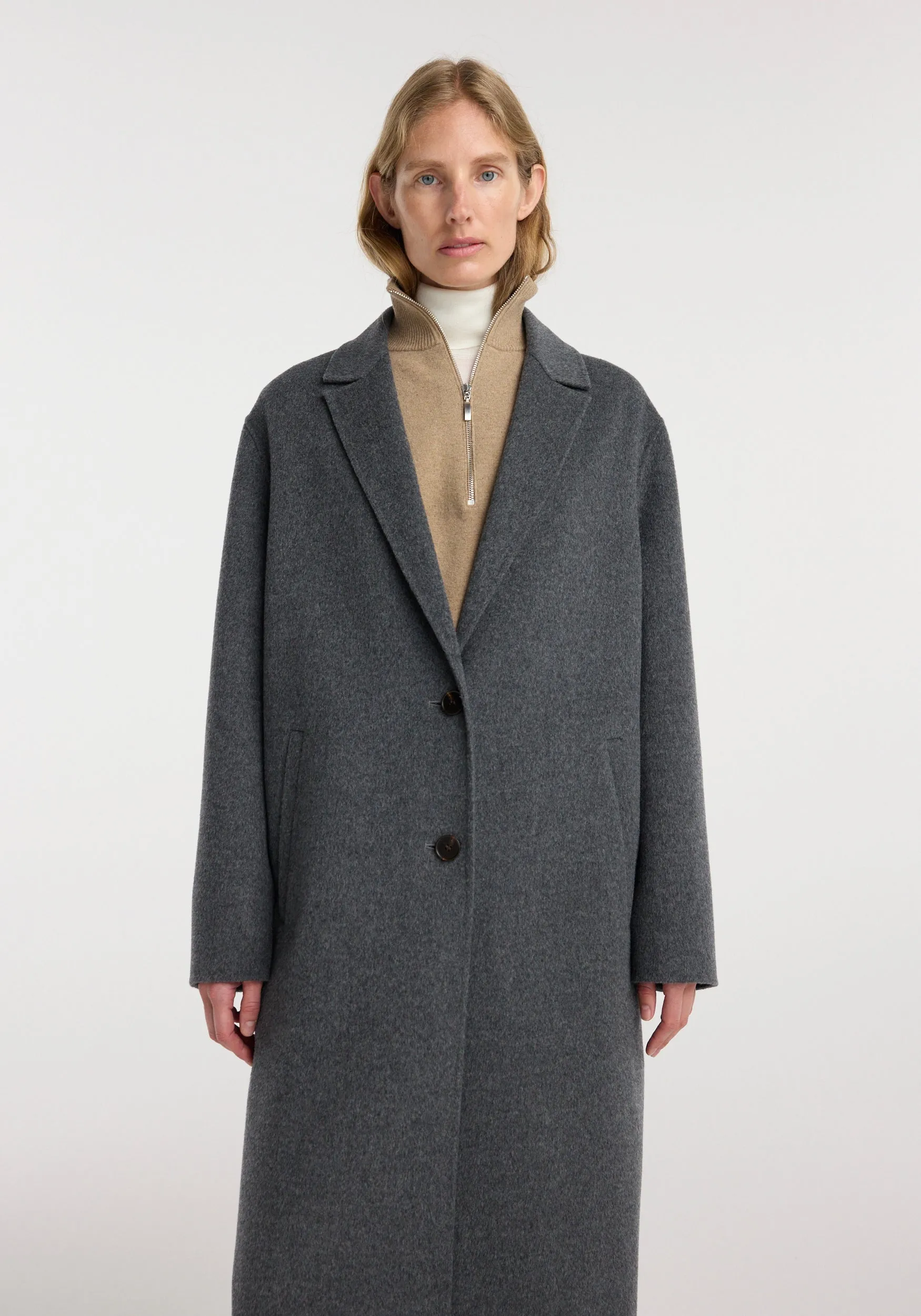 Double-faced wool long coat | dark grey melange sold by Rohe product image thumbnail 4