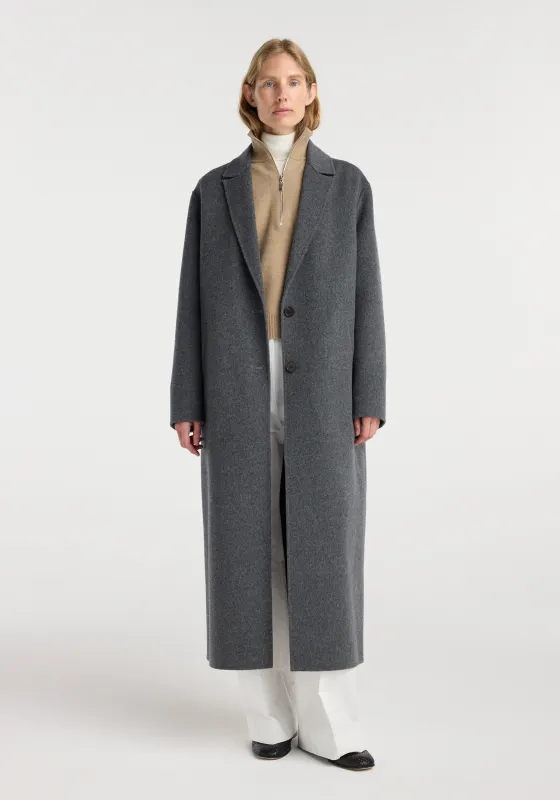 Double-faced wool long coat | dark grey melange made by Rohe