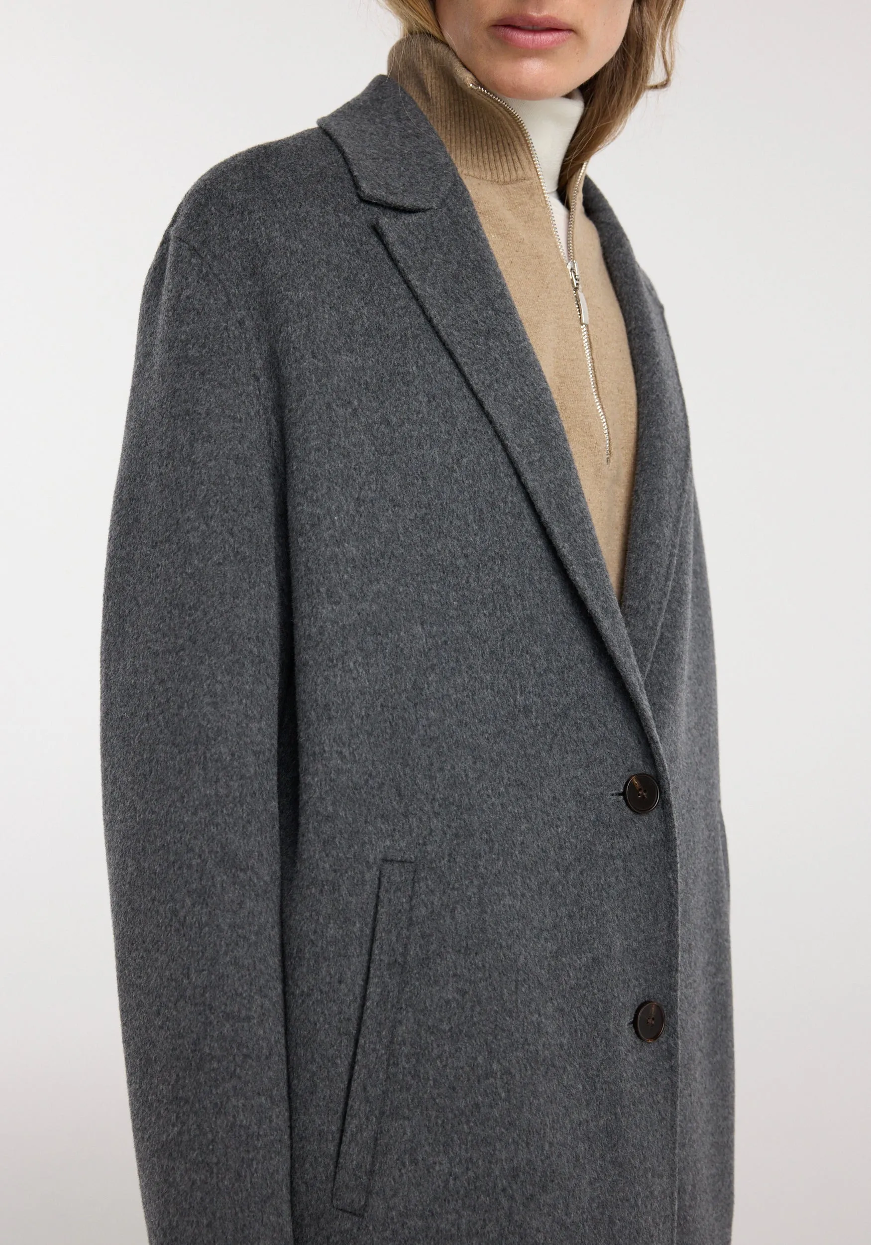 Double-faced wool long coat | dark grey melange sold by Rohe product image thumbnail 5