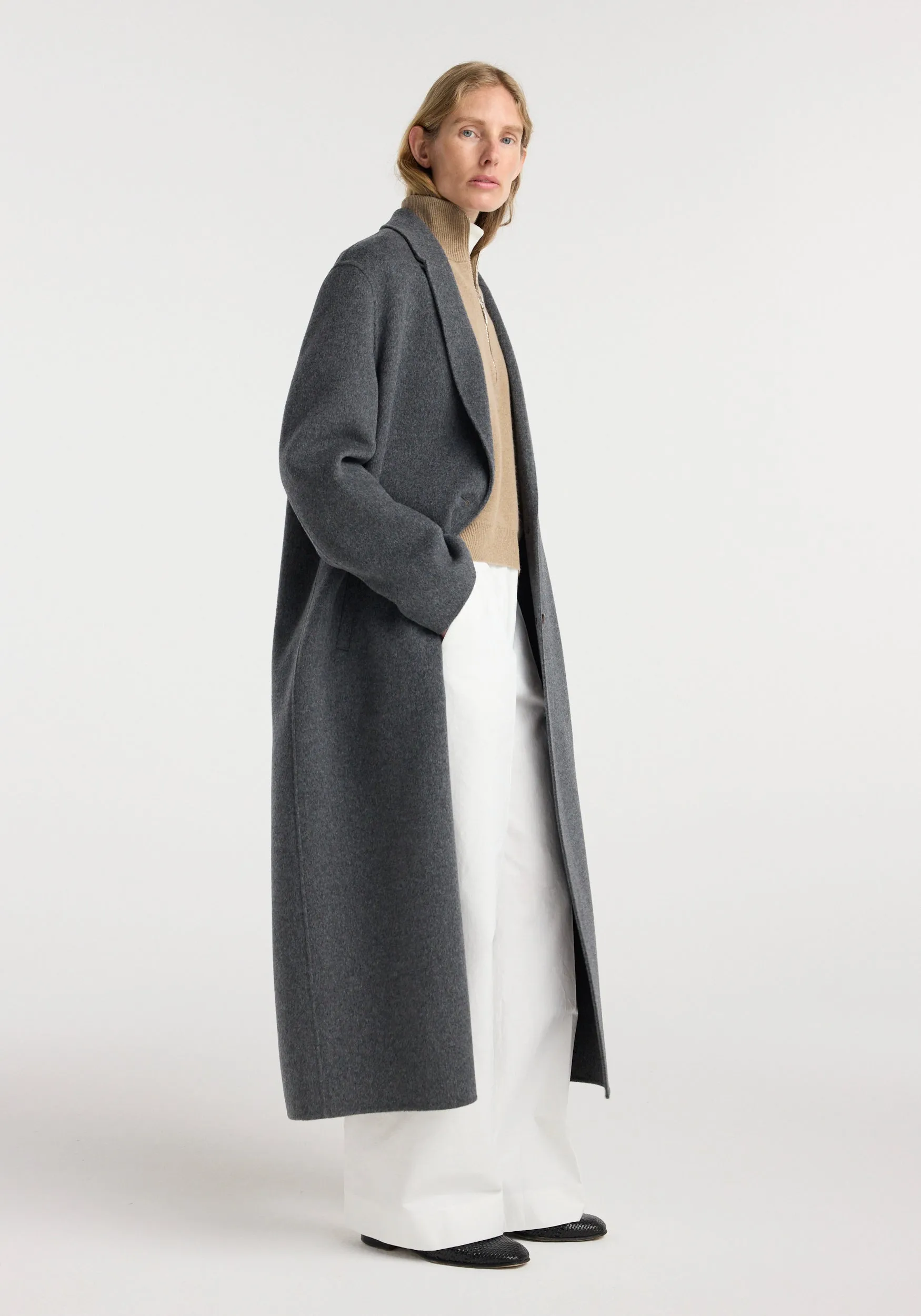 Double-faced wool long coat | dark grey melange sold by Rohe product image thumbnail 2