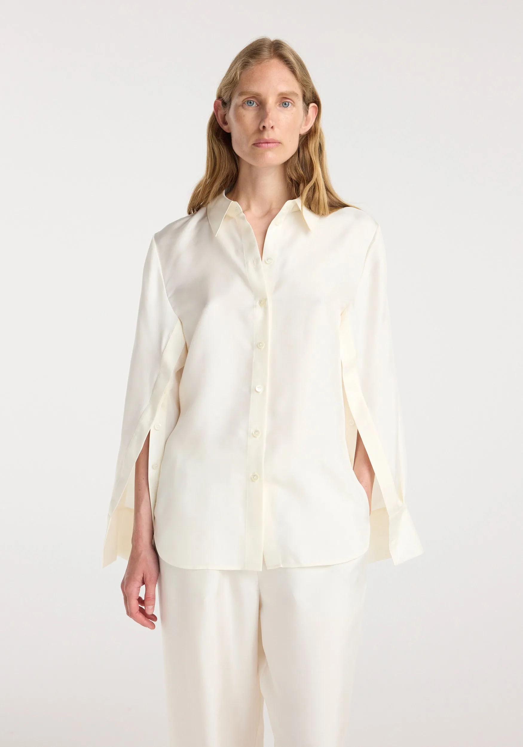 Silk open-sleeve detailed shirt | cream sold by Rohe product image thumbnail 5