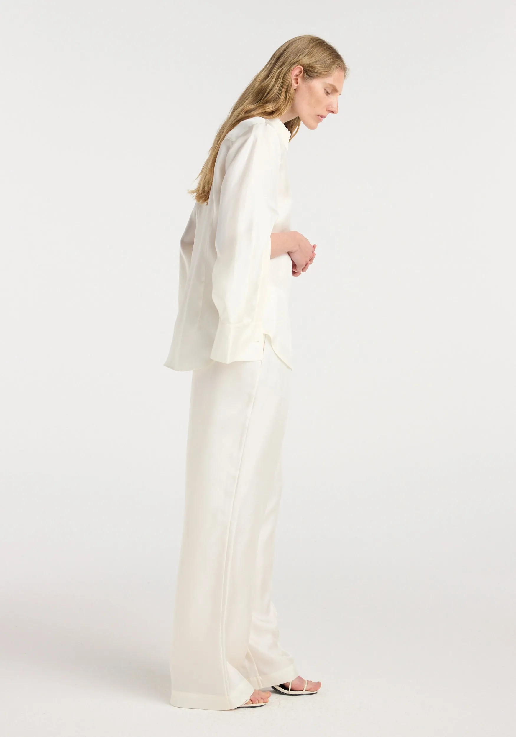 Silk open-sleeve detailed shirt | cream sold by Rohe product image thumbnail 3