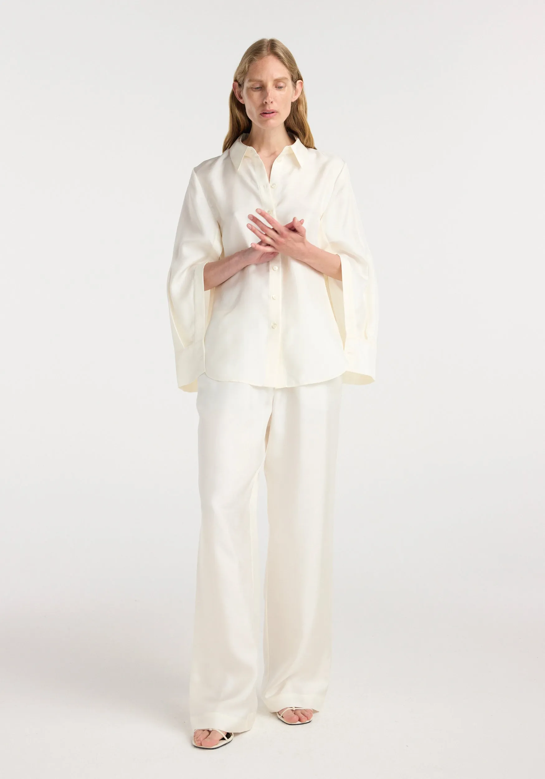 Silk open-sleeve detailed shirt | cream sold by Rohe product image thumbnail 2