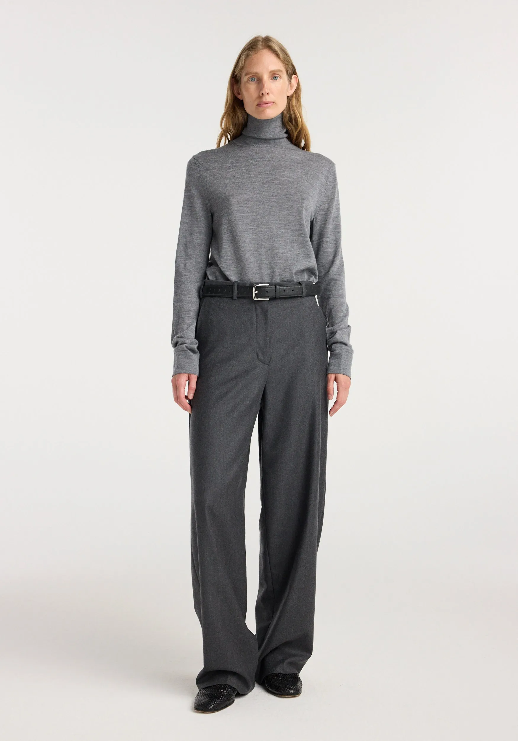 Fine knitted wool turtleneck | mid grey melange sold by Rohe