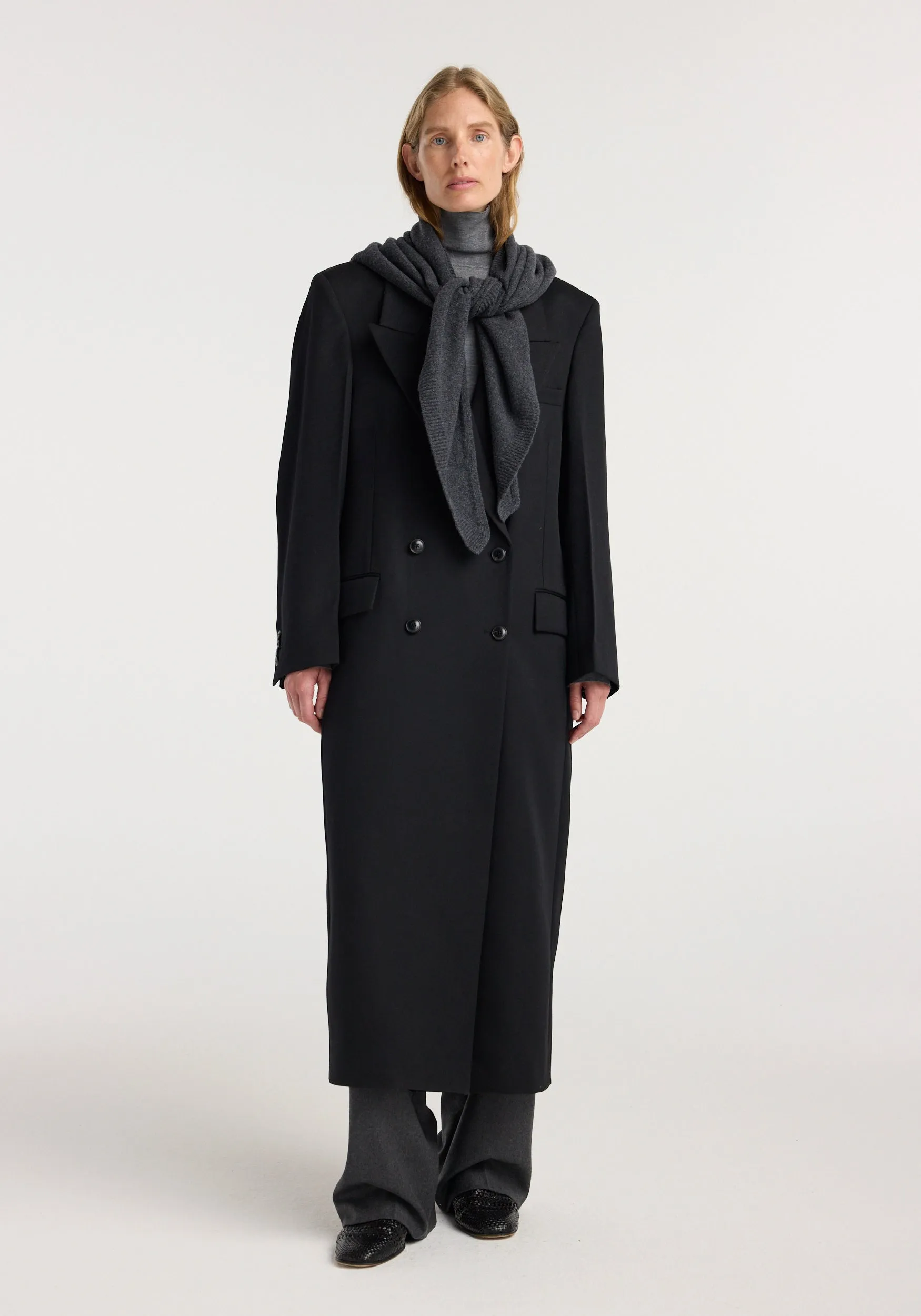 Large knitted triangle scarf | anthracite melange sold by Rohe