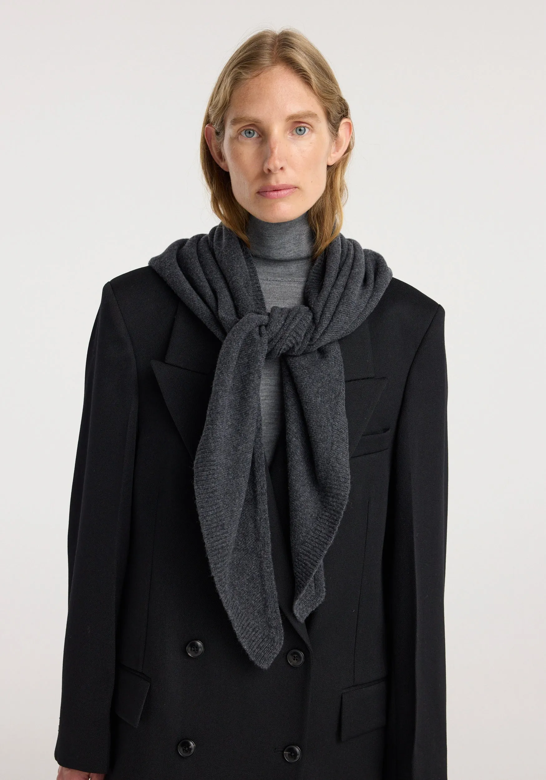Large knitted triangle scarf | anthracite melange sold by Rohe product image thumbnail 2