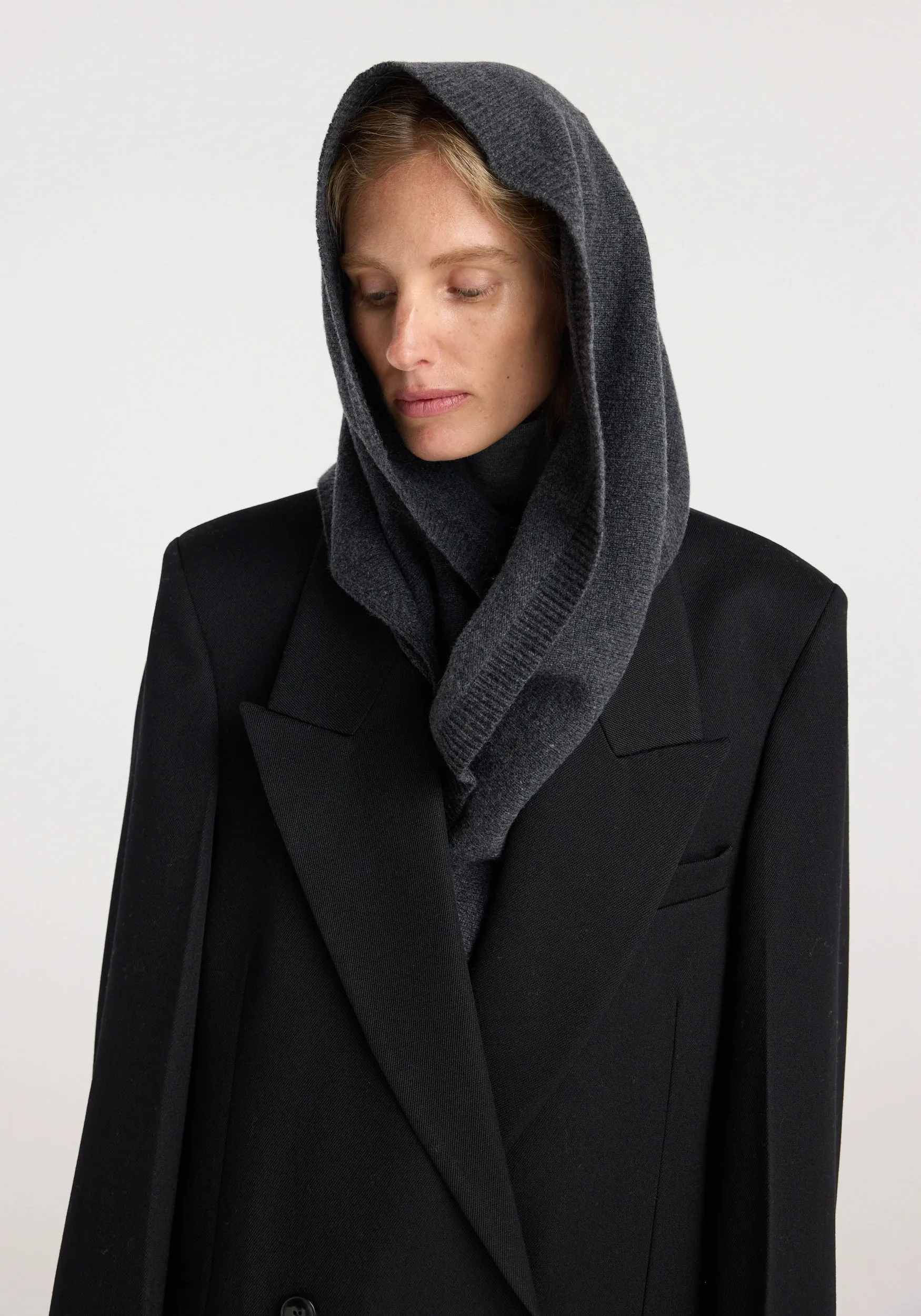 Large knitted triangle scarf | anthracite melange sold by Rohe product image thumbnail 5