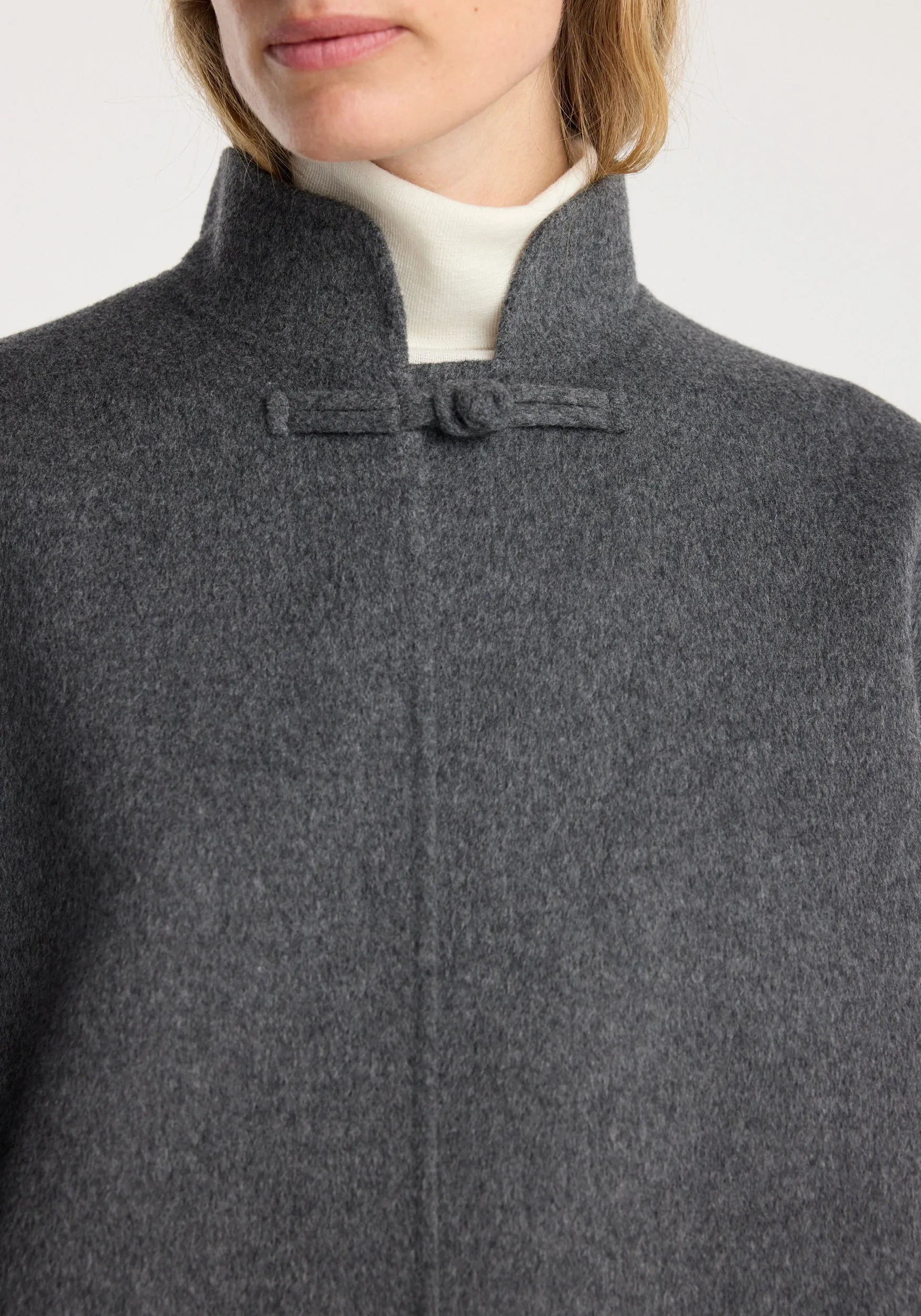 Double-faced wool pankou closure poncho | dark grey melange sold by Rohe product image thumbnail 5