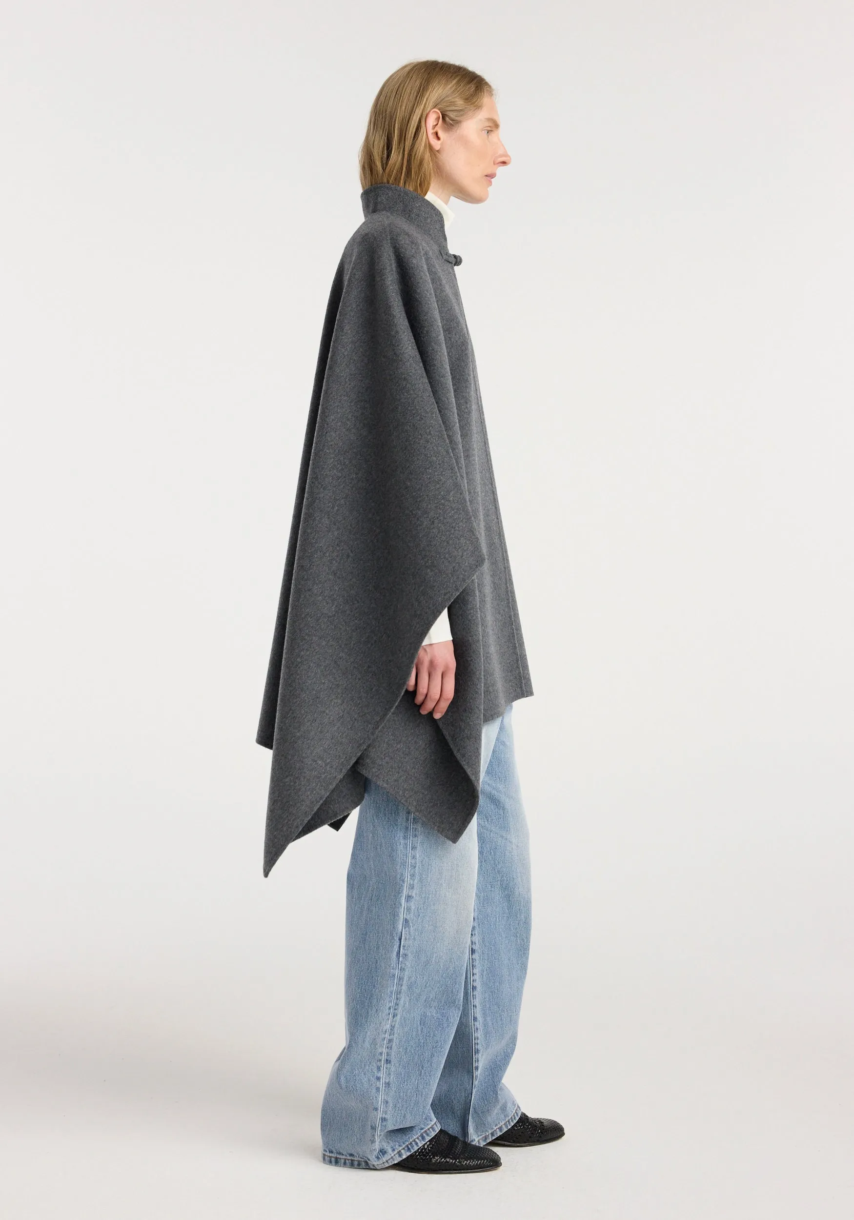 Double-faced wool pankou closure poncho | dark grey melange sold by Rohe product image thumbnail 2