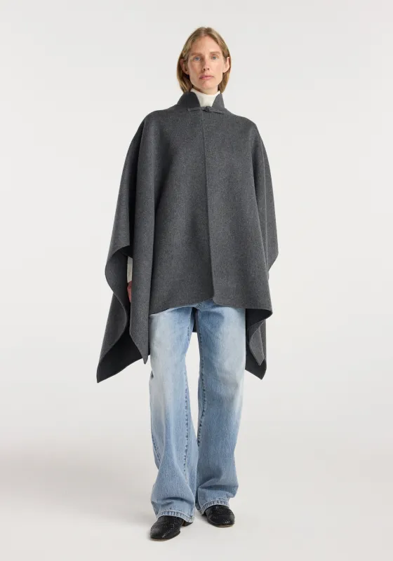 Double-faced wool pankou closure poncho | dark grey melange made by Rohe