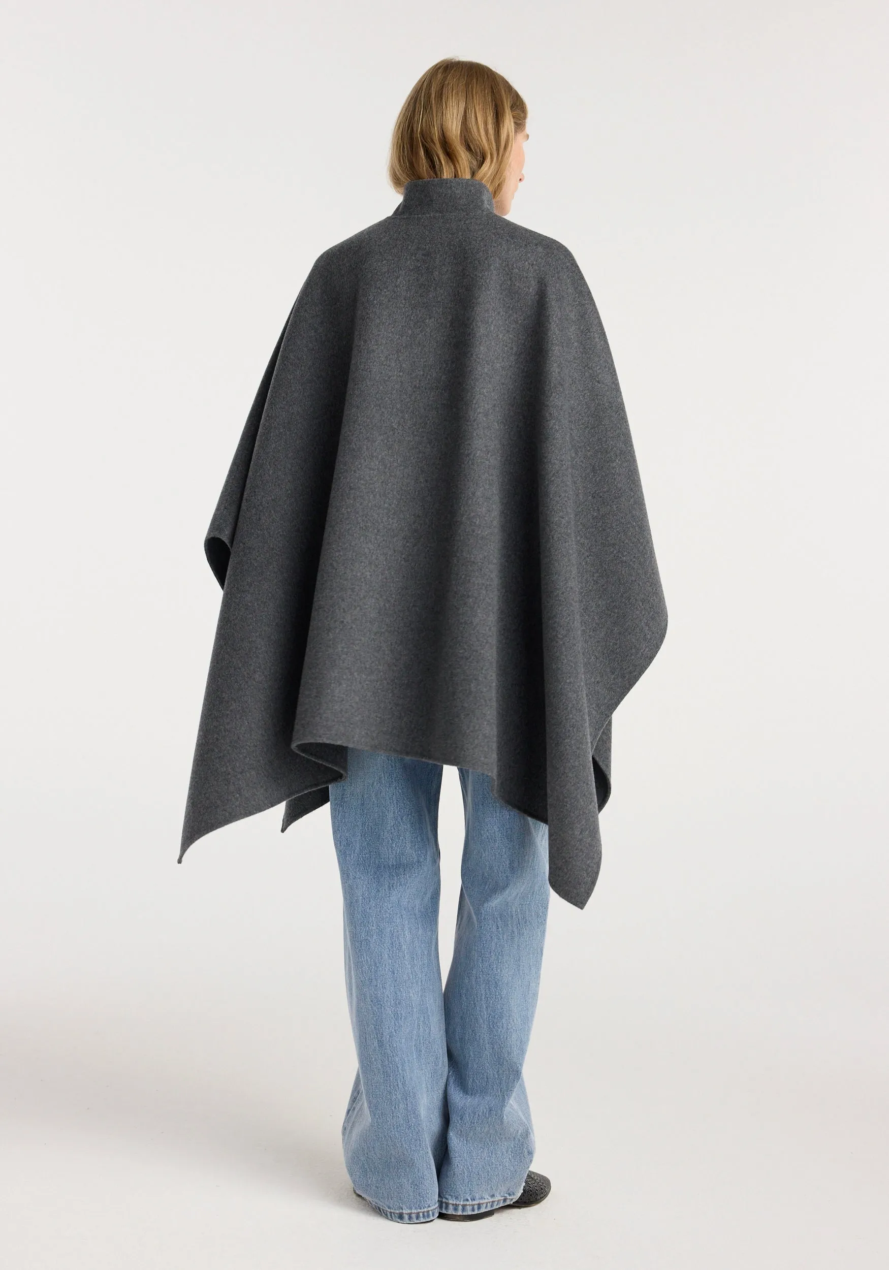 Double-faced wool pankou closure poncho | dark grey melange sold by Rohe product image thumbnail 3