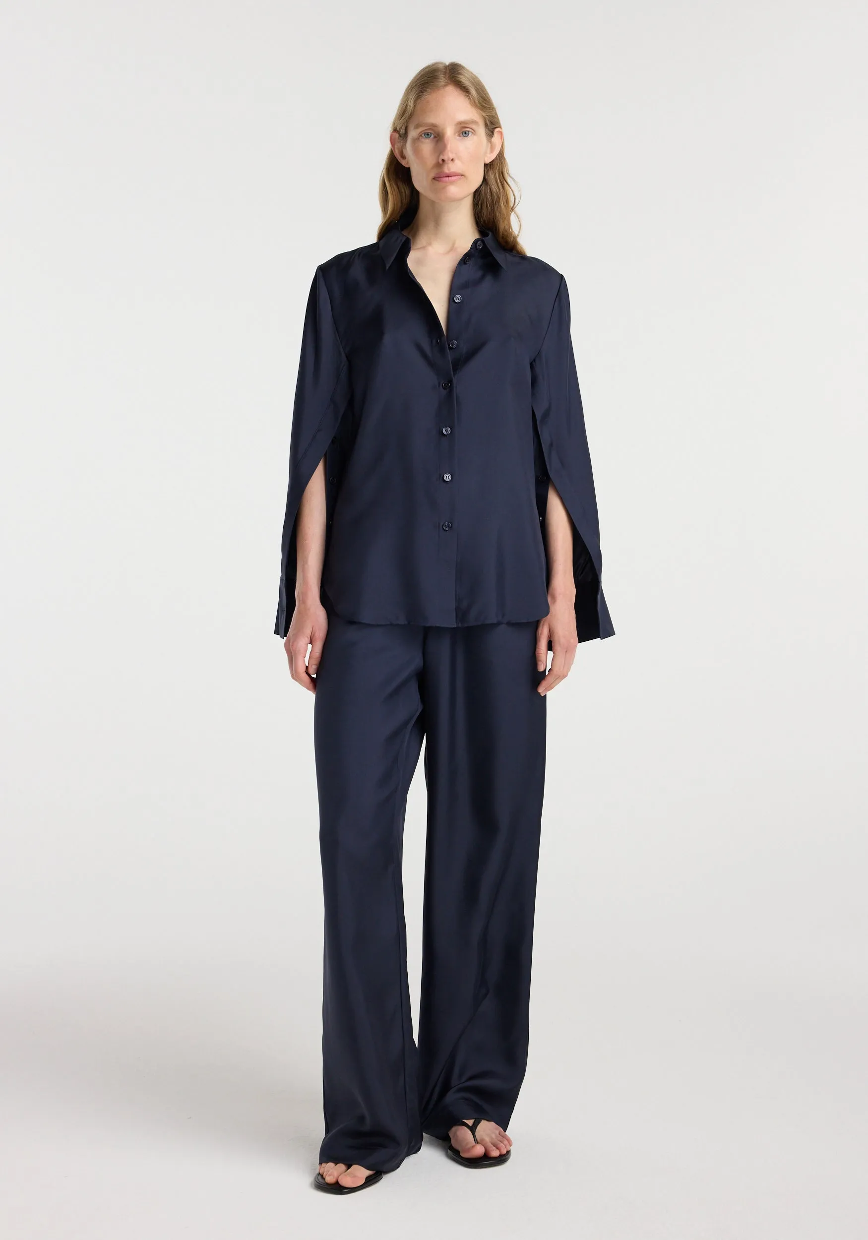 Silk open-sleeve detailed shirt | night sold by Rohe