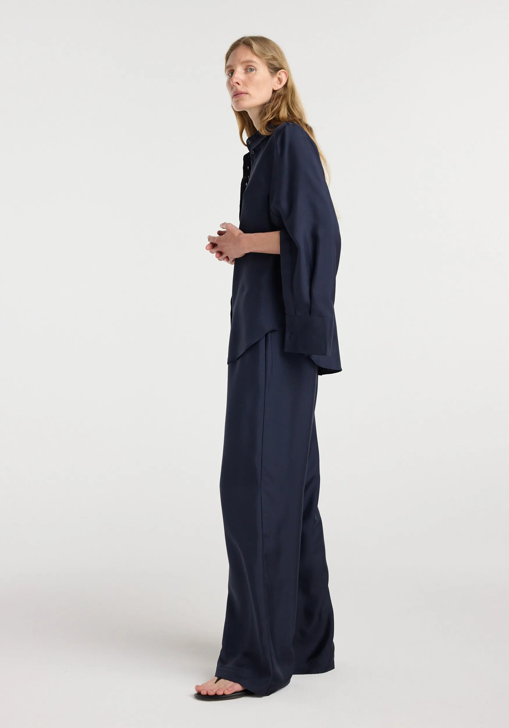 Silk open-sleeve detailed shirt | night sold by Rohe product image thumbnail 3