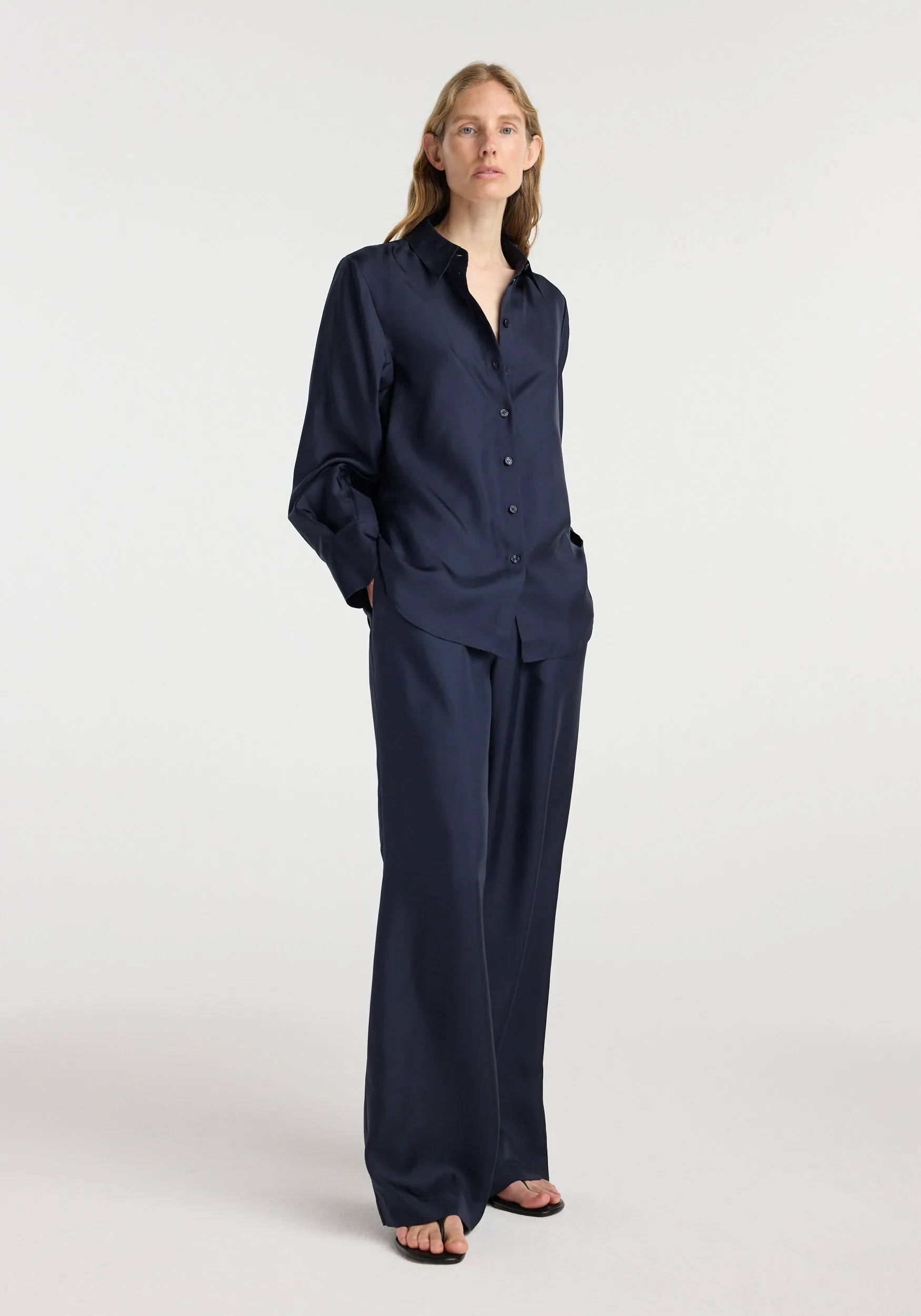 Silk open-sleeve detailed shirt | night sold by Rohe product image thumbnail 2