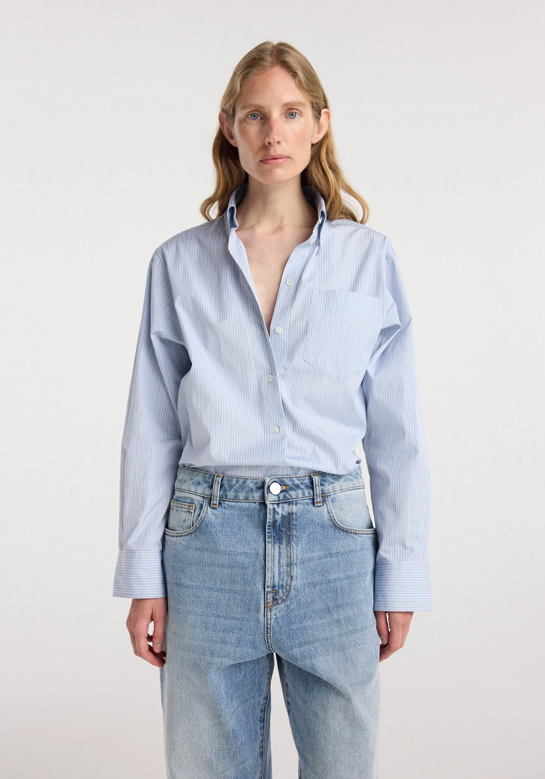 Oxford striped shirt | blue stripe sold by Rohe product image thumbnail 3