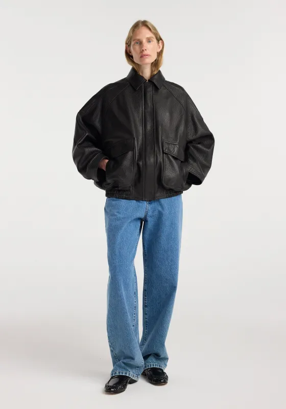 Grain leather aviator jacket | black made by Rohe