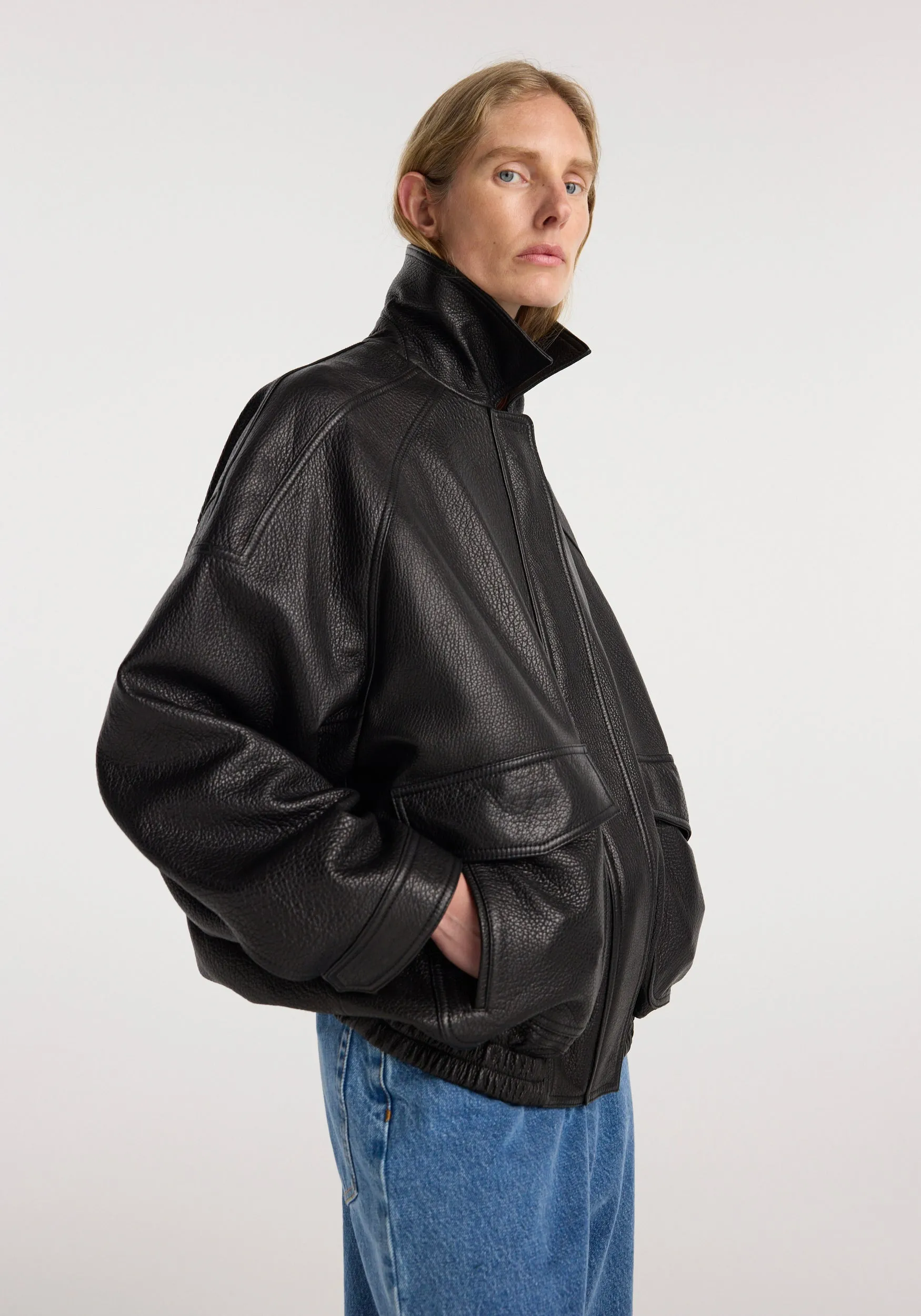 Grain leather aviator jacket | black sold by Rohe product image thumbnail 4