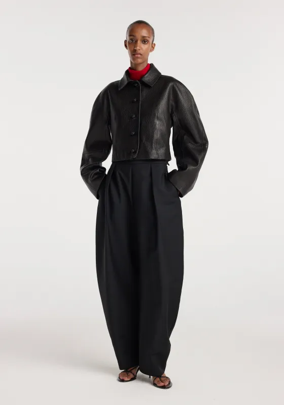 Rounded grain leather cropped jacket | black made by Rohe