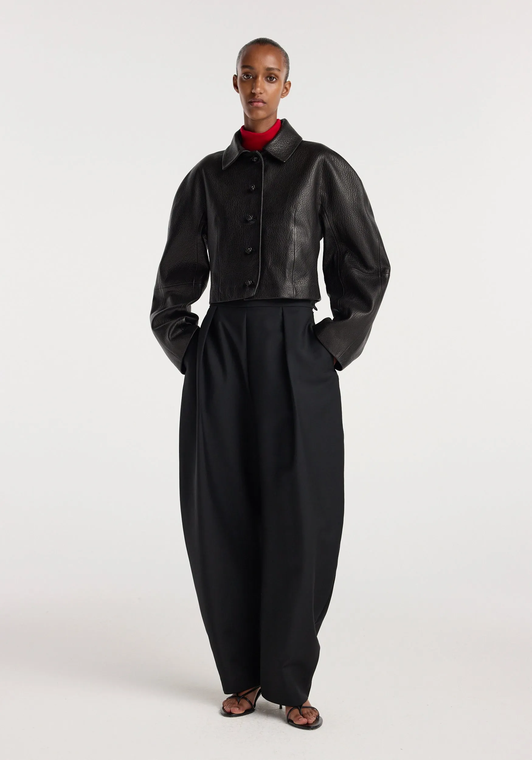 Rounded grain leather cropped jacket | black sold by Rohe