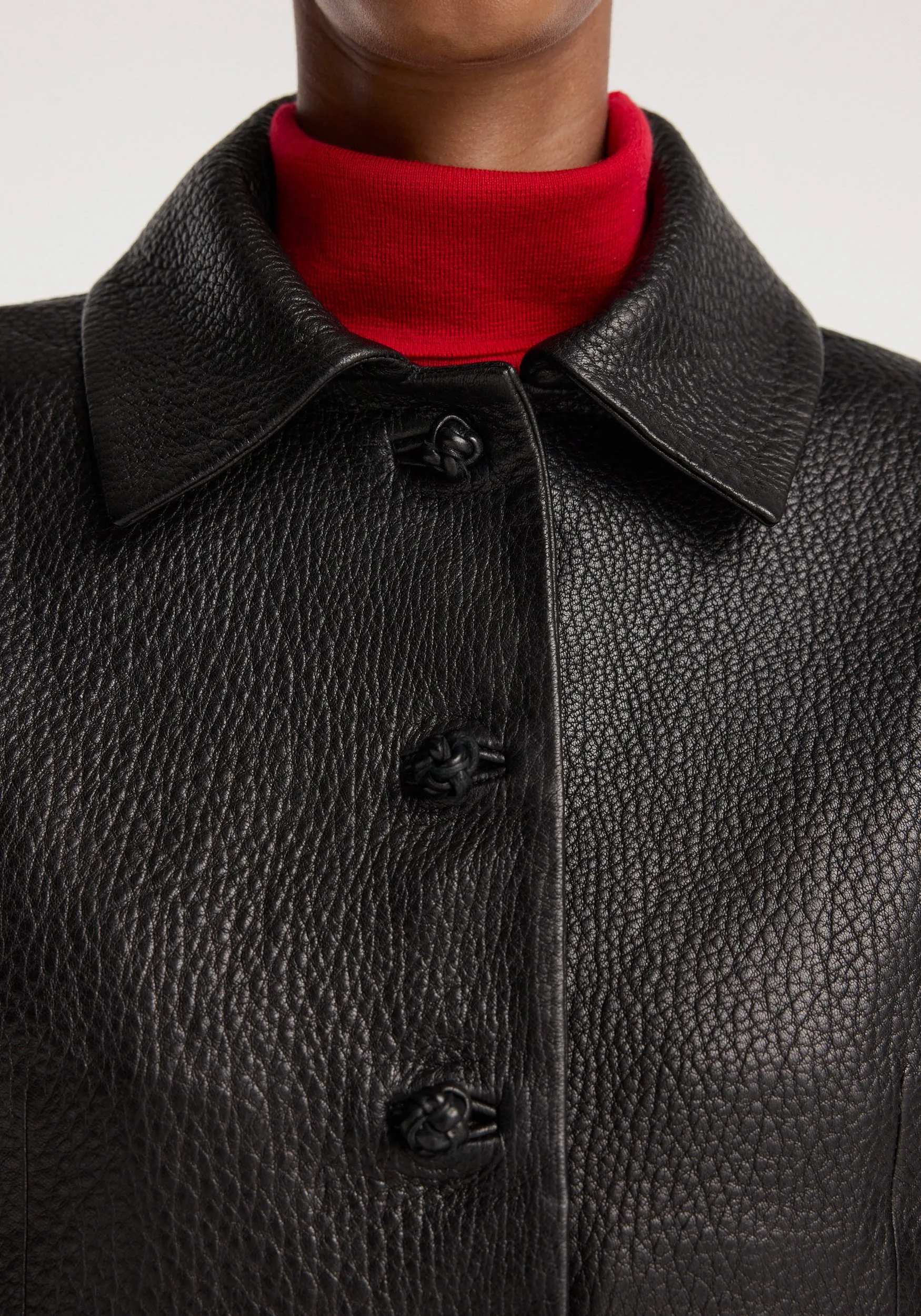 Rounded grain leather cropped jacket | black sold by Rohe product image thumbnail 5