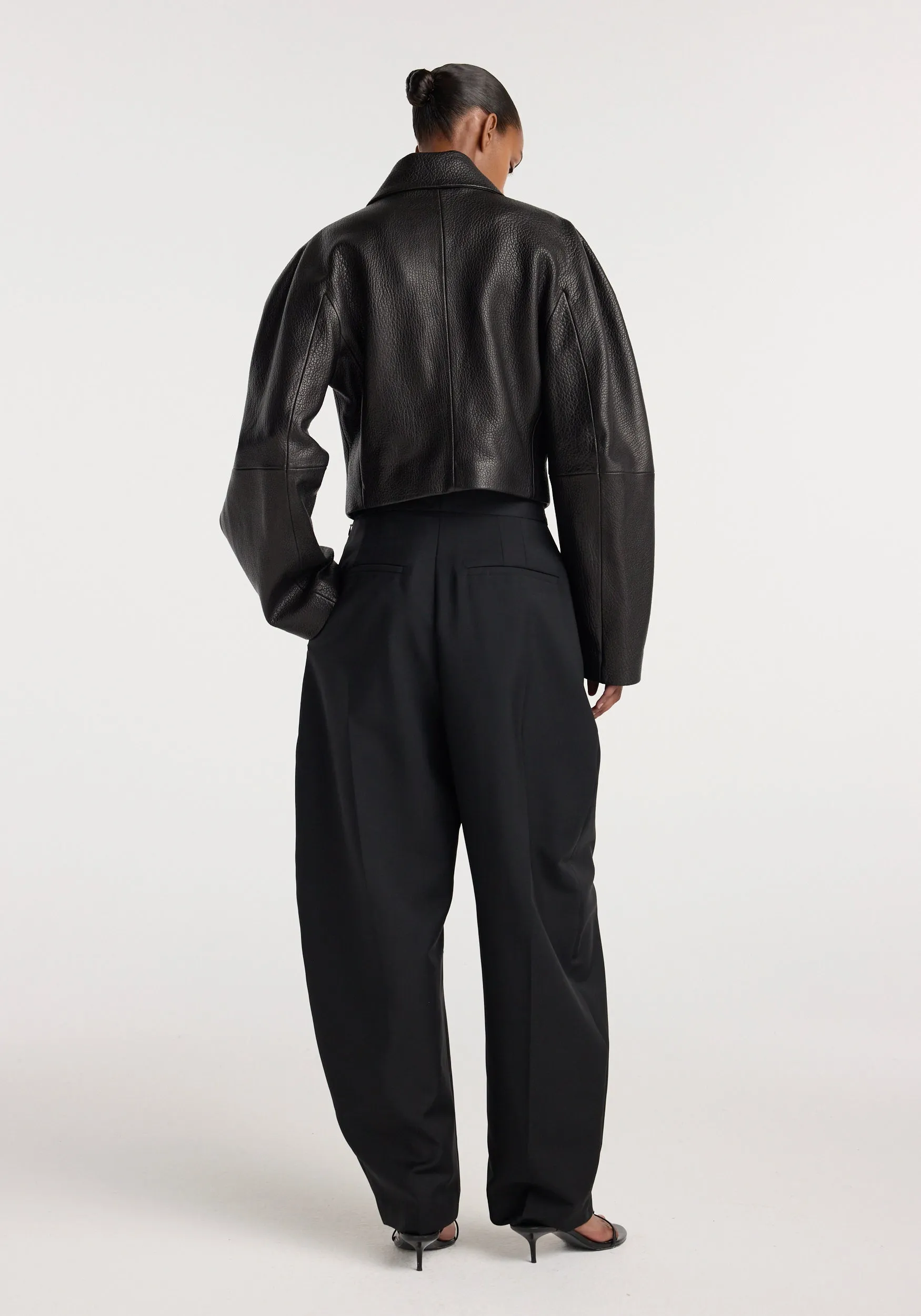 Rounded grain leather cropped jacket | black sold by Rohe product image thumbnail 2