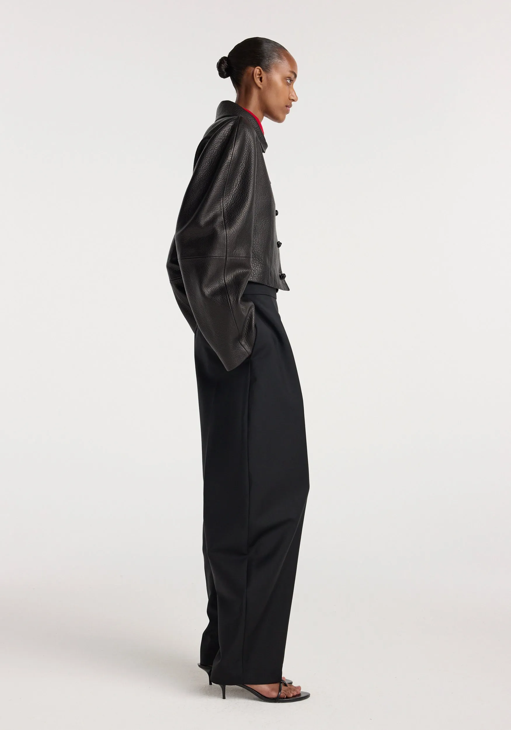 Rounded grain leather cropped jacket | black sold by Rohe product image thumbnail 3