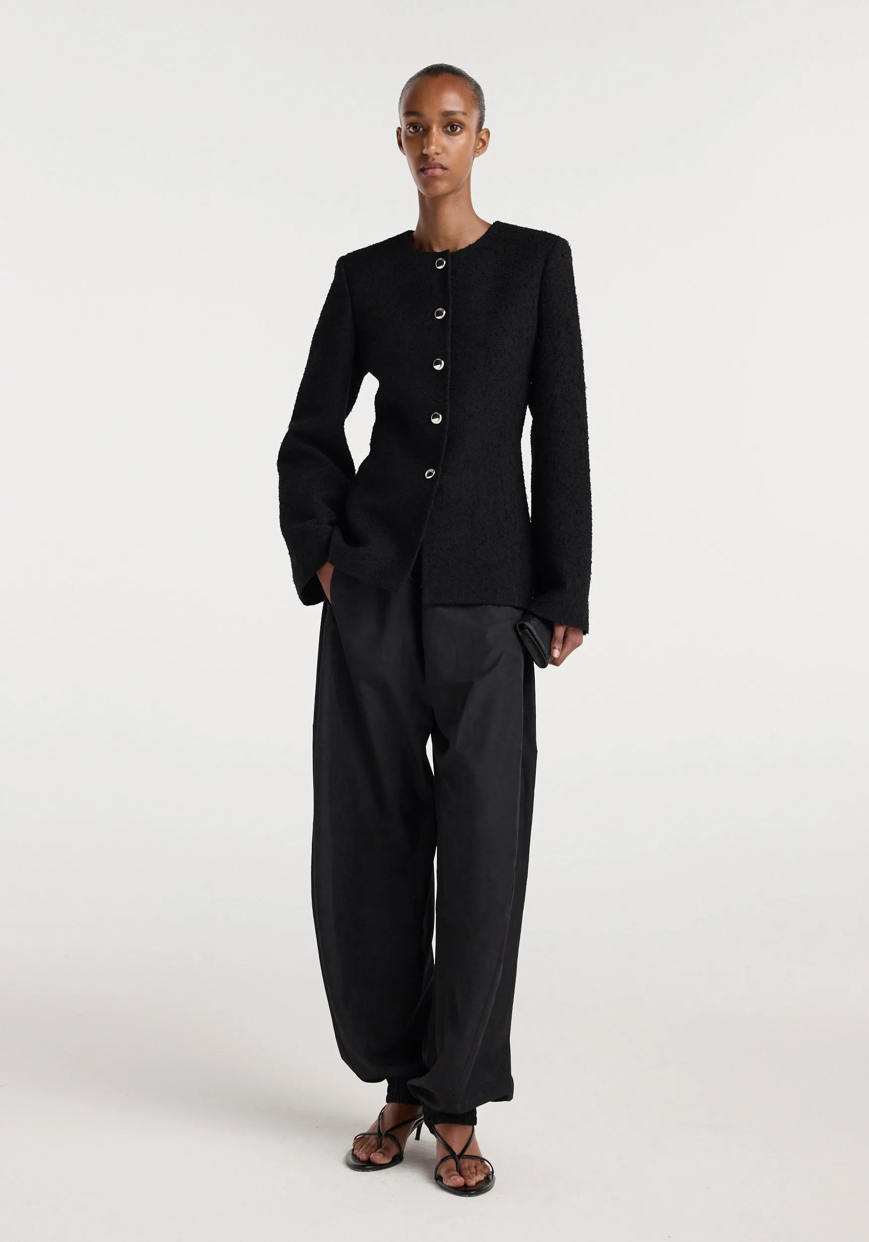 Bouclé shaped blazer | black sold by Rohe